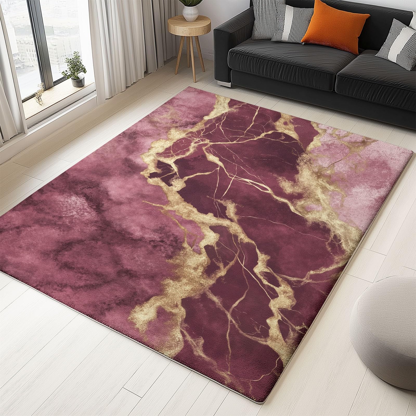 Tapis de salon violet 80x150 cm à texture marbre lavable