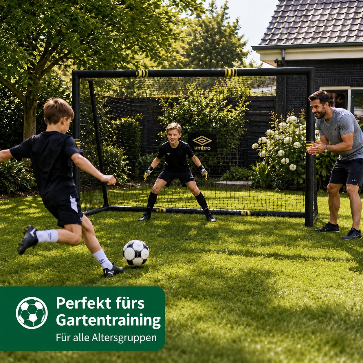 Umbro Fußballtor - Fussballtor Groß - Fußball Tor - Fussballtore für Garten Kinder und Erwachsene - Fussball Trainingszubehör für Innen und Außen - Metall - Schwarz/Gelb