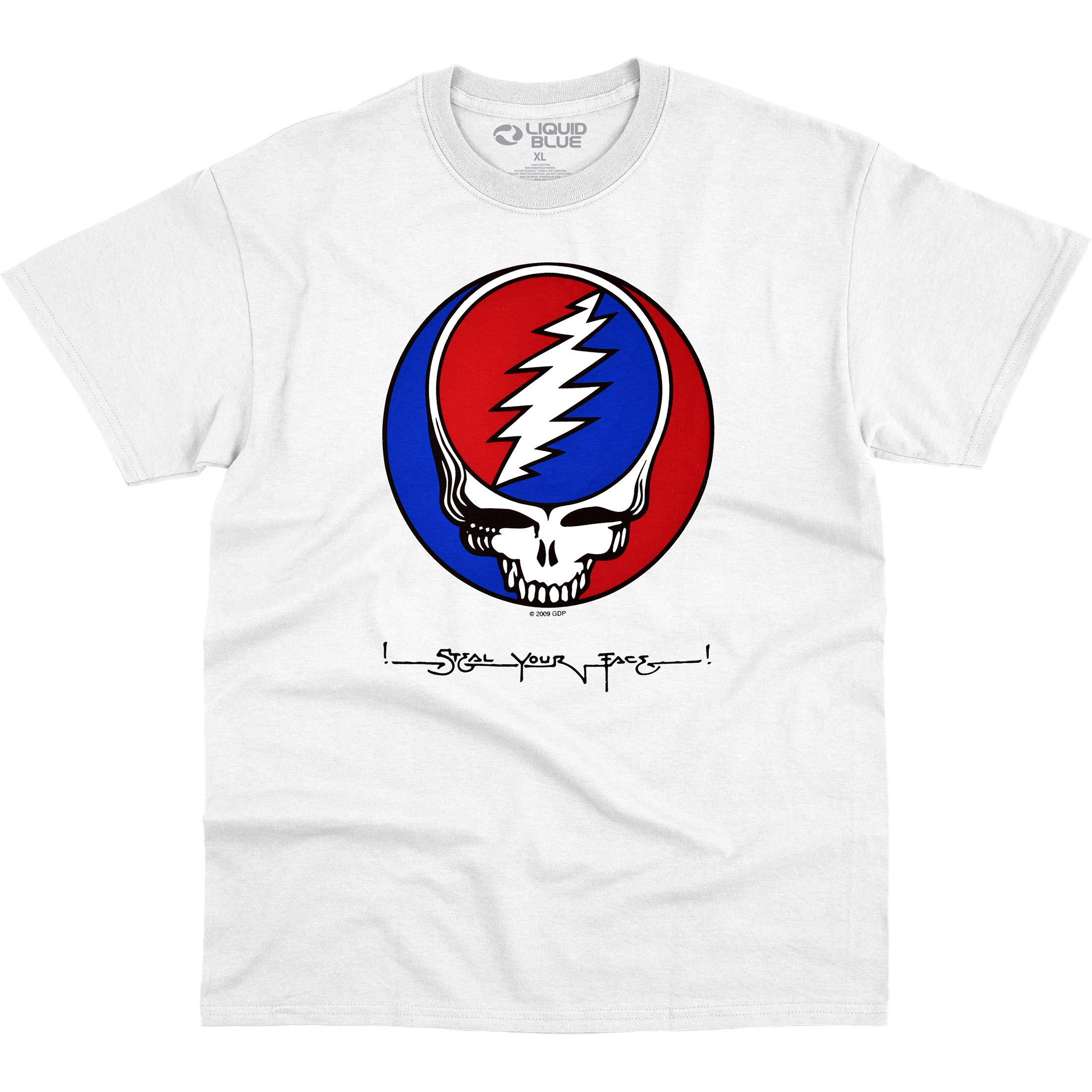 Liquid Blue Unisex White -Adult Standard Grateful Dead Syf Steal Your Face T-Shirt, Xxl
