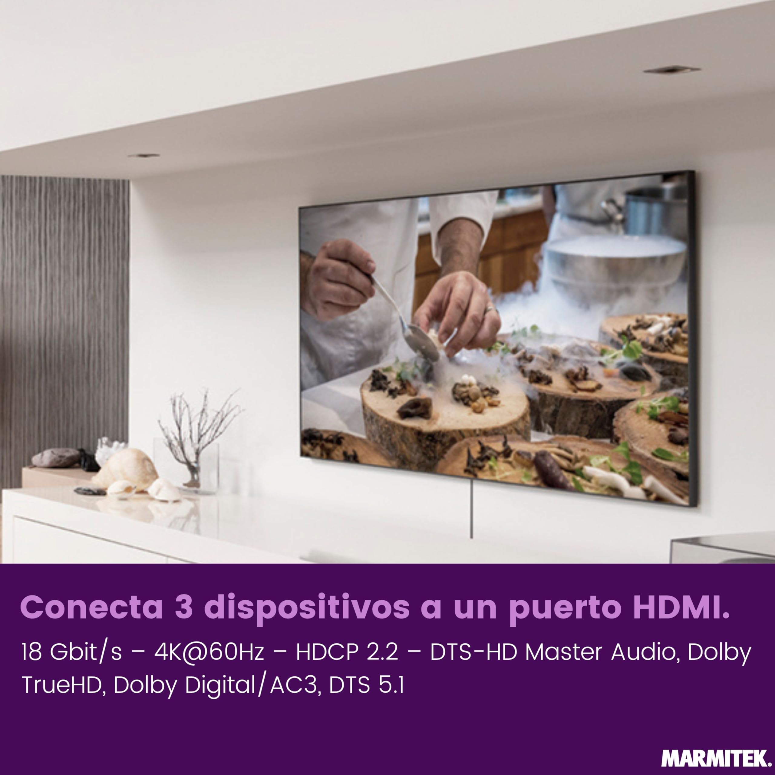 Marmitek Connect 310 UHD 2.0 - Switch HDMI 4K60 3 entradas 1 Salida UHD