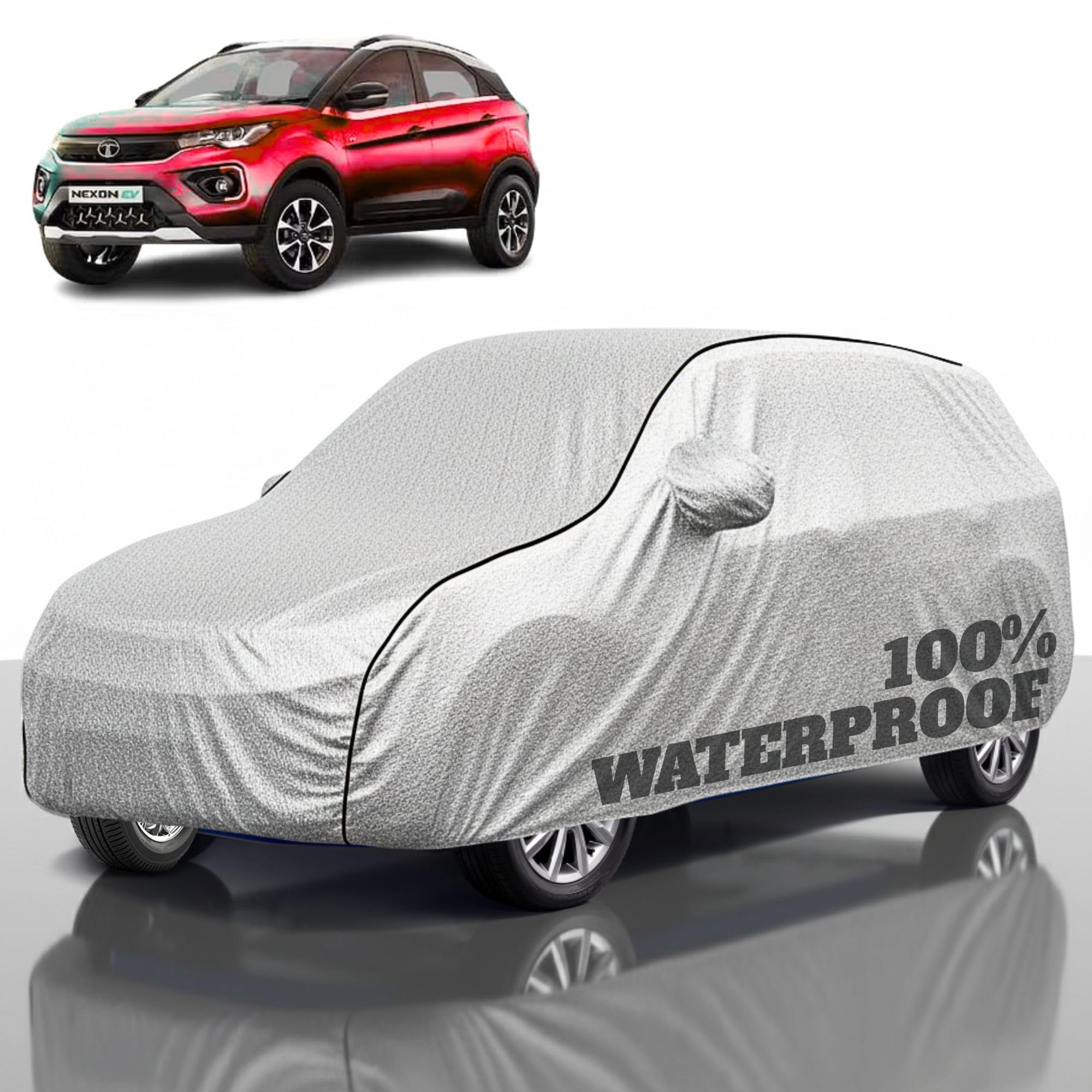 Premium Polyester Car Cover Nexon All-Weather Protection from Rain, Dust &amp; Sun | UV Resistant Fabric | Full Body Secure Fit for Outdoor &amp; Indoor Parking Silver