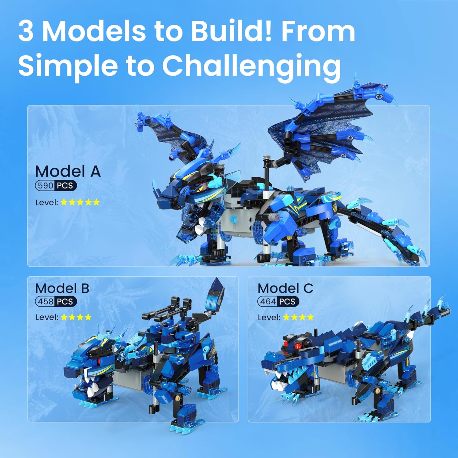 OASO Dragon Building Kit with Remote Control STEM Gifts for Boys Kids Ages 8-12, Coding Buildable Technic Toys for Birthday, Buildable 3in1 Models with 590 Pieces - Image 6