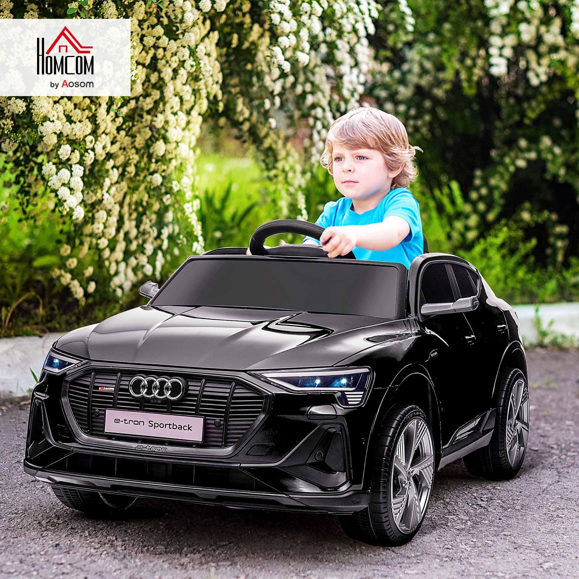 HOMCOM Elektro Kinderauto 12V Audi E-tron Elektrofahrzeug mit Fernbedienung, Sicherheitsgurt und Musikfunktion (MP3/USB/TF), Kinderfahrzeug für 3-5 Jahre, 3-5 km/h, Schwarz