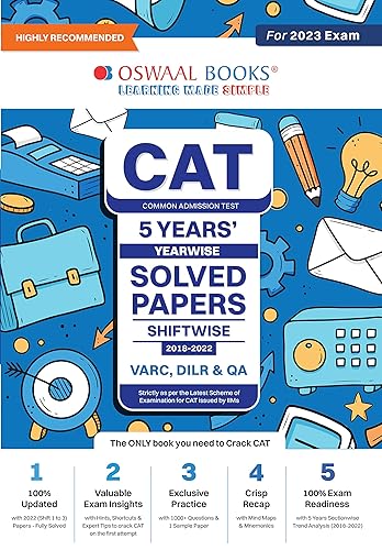 Oswaal CAT Common Admission Test 5 Years Yearwise Solved Papers Shiftwise 2018-2022 VARC, DILR &amp; QA (For 2023 Exam)