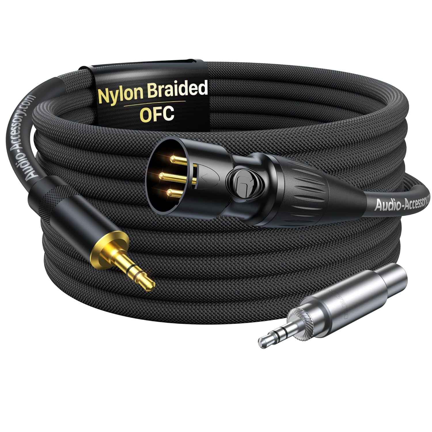 1/8 to XLR Male Cable 10ft with 1/8 Male to 1/4 Female Adapter Bundle, Unbalanced 3.5mm to XLR Cable, Noiseless Design OFC&AL Dual Shielding, Gold Plated Rean Connector from Neutrik