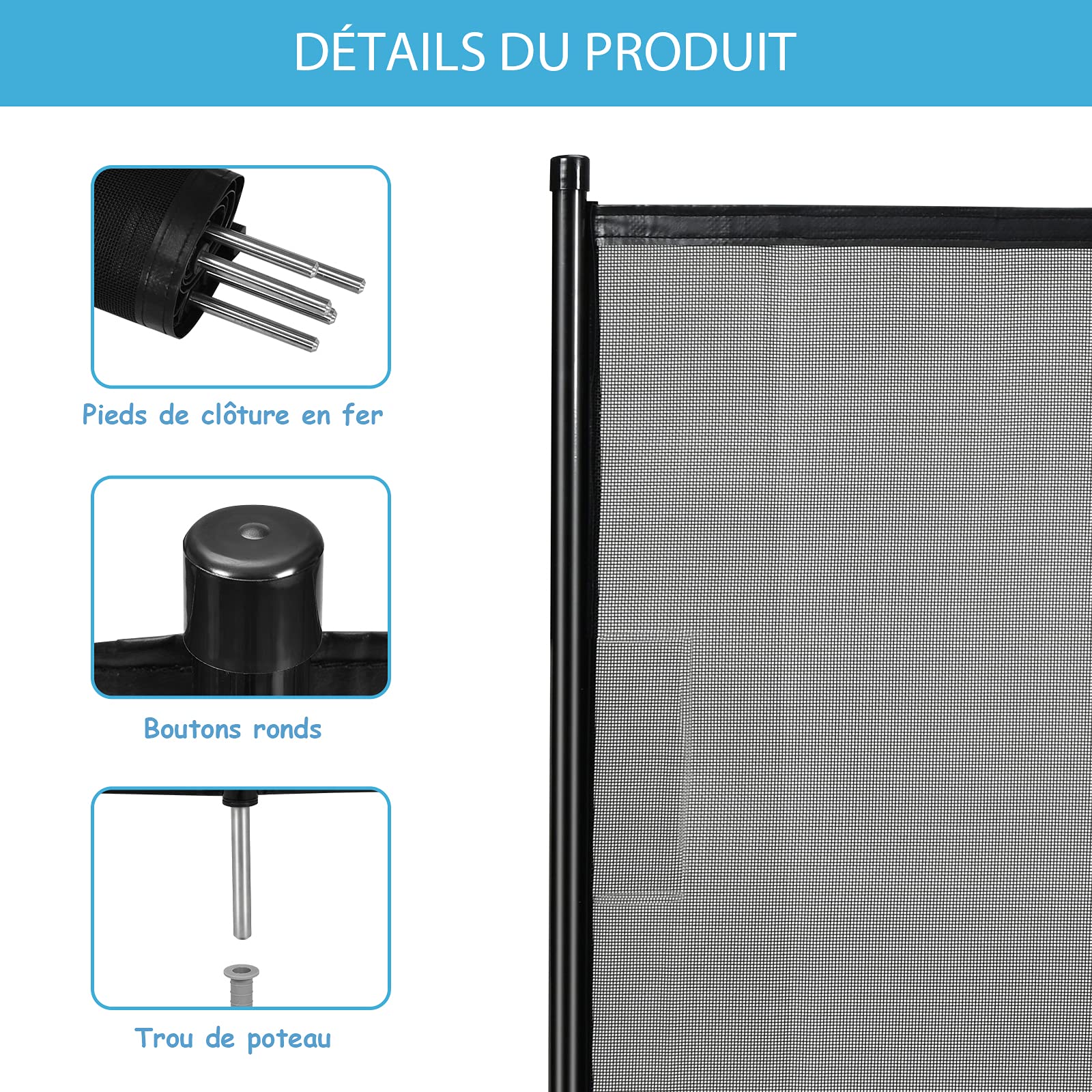 RELAX4LIFE Barrière de Sécurité Piscine 360X125CM Pliable en Tissu Textilène et Tube en Aluminium, Barrière Protection Piscine, Clôture Piscine pour Sécurité d'enfants ou Animaux