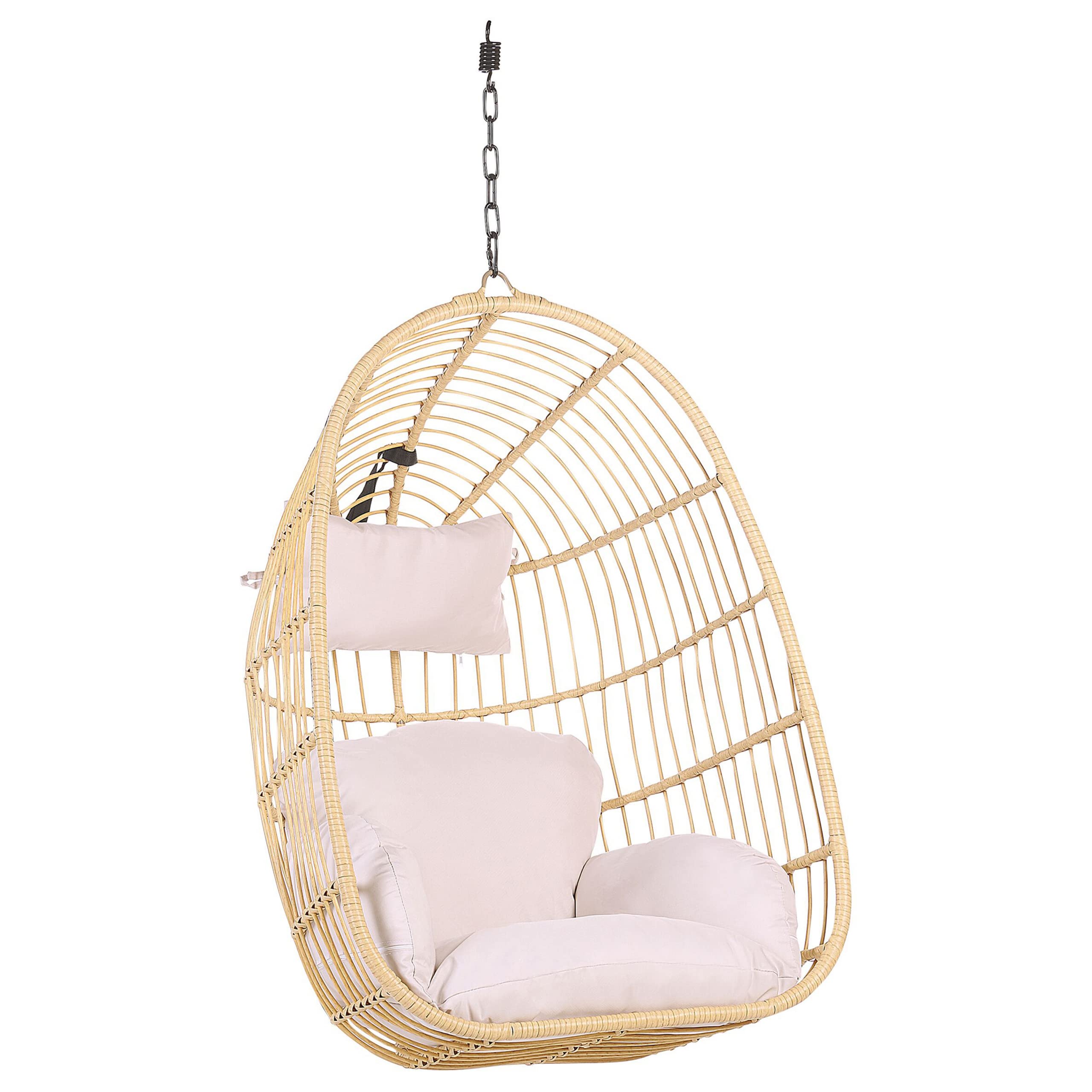 Boho fotel wiszący jajo z metalowym stelażem rattanowy beżowy Casoli