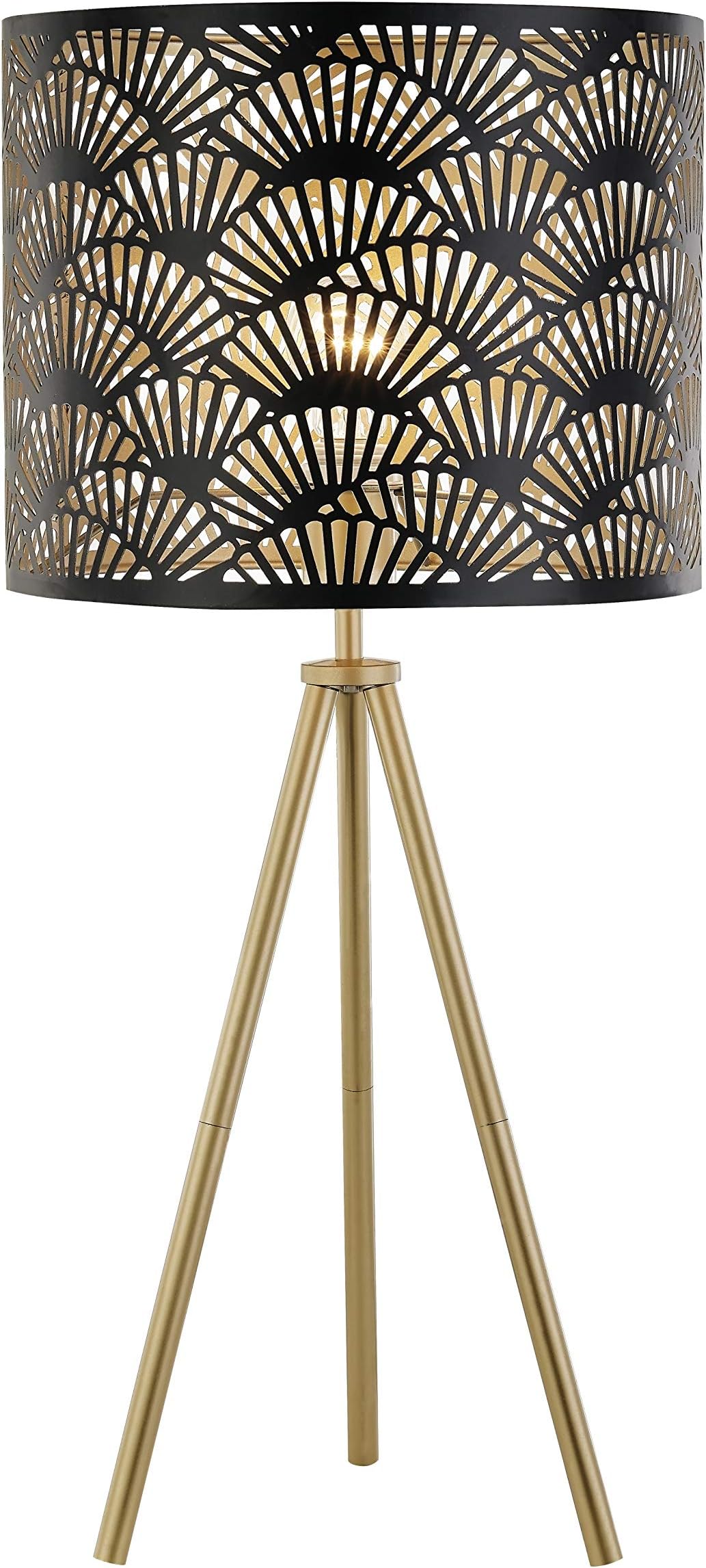 LeeZM Gold Bedside Table Lamp for Living Room, Bedroom, Study Desk, Kids Room, Office, Reading,Dorm, Brass Tripod Bedside Desk Lamp with Drum Shade Modern Nightstand Lamp Bed Industrial Night Light