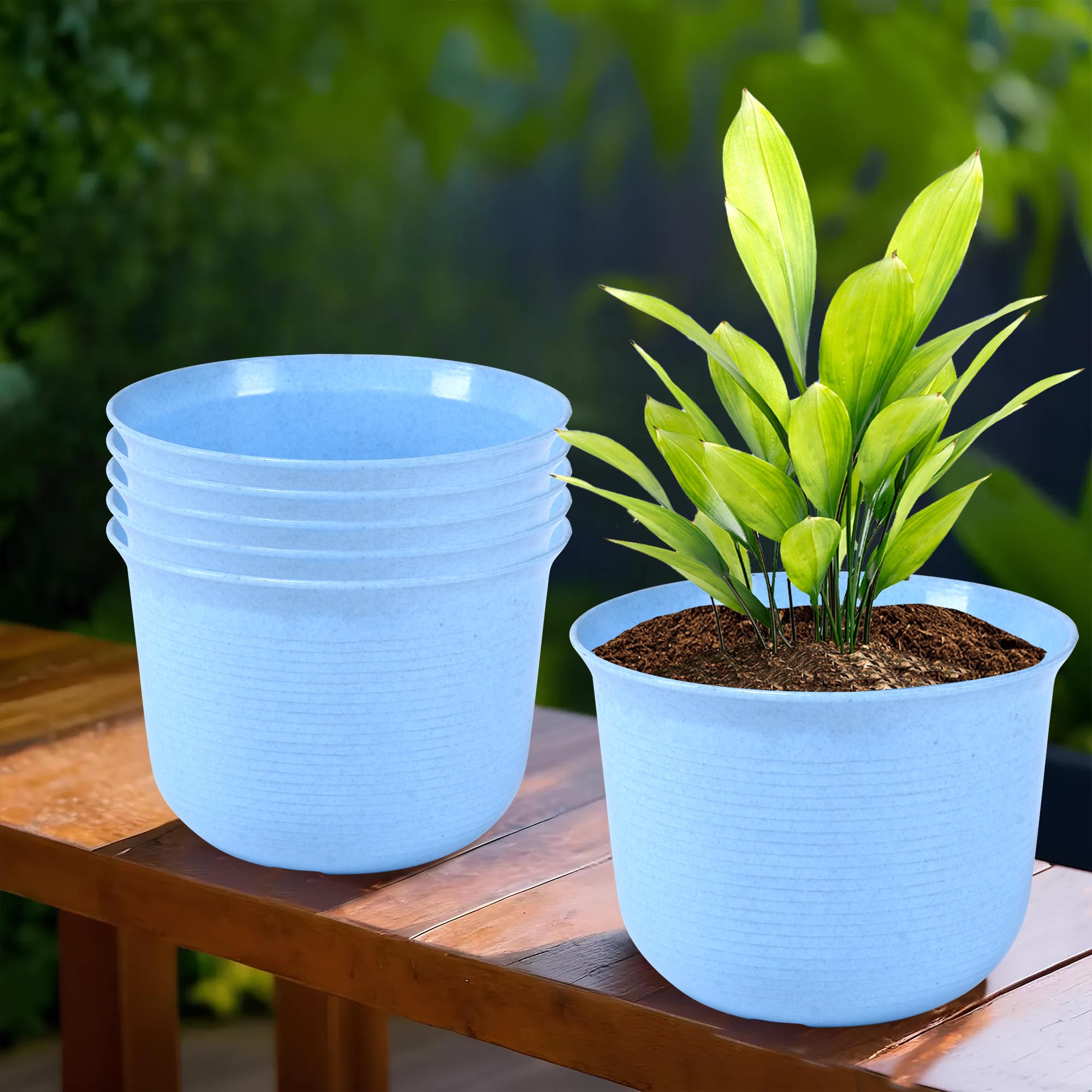 Marble Flower Pot with Plate - Blue -17 Marble Flower Pot with Plate - Blue -17