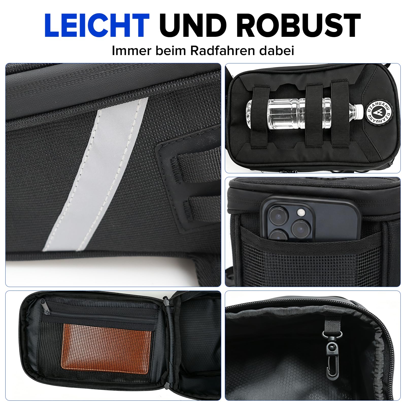 Zaino da serbatoio per moto, 5 l, multifunzione, con cinghie regolabili, borsa per serbatoio con parapioggia, sistema MOLLE e strisce riflettenti, borsa a tracolla, borsa sul petto, nero