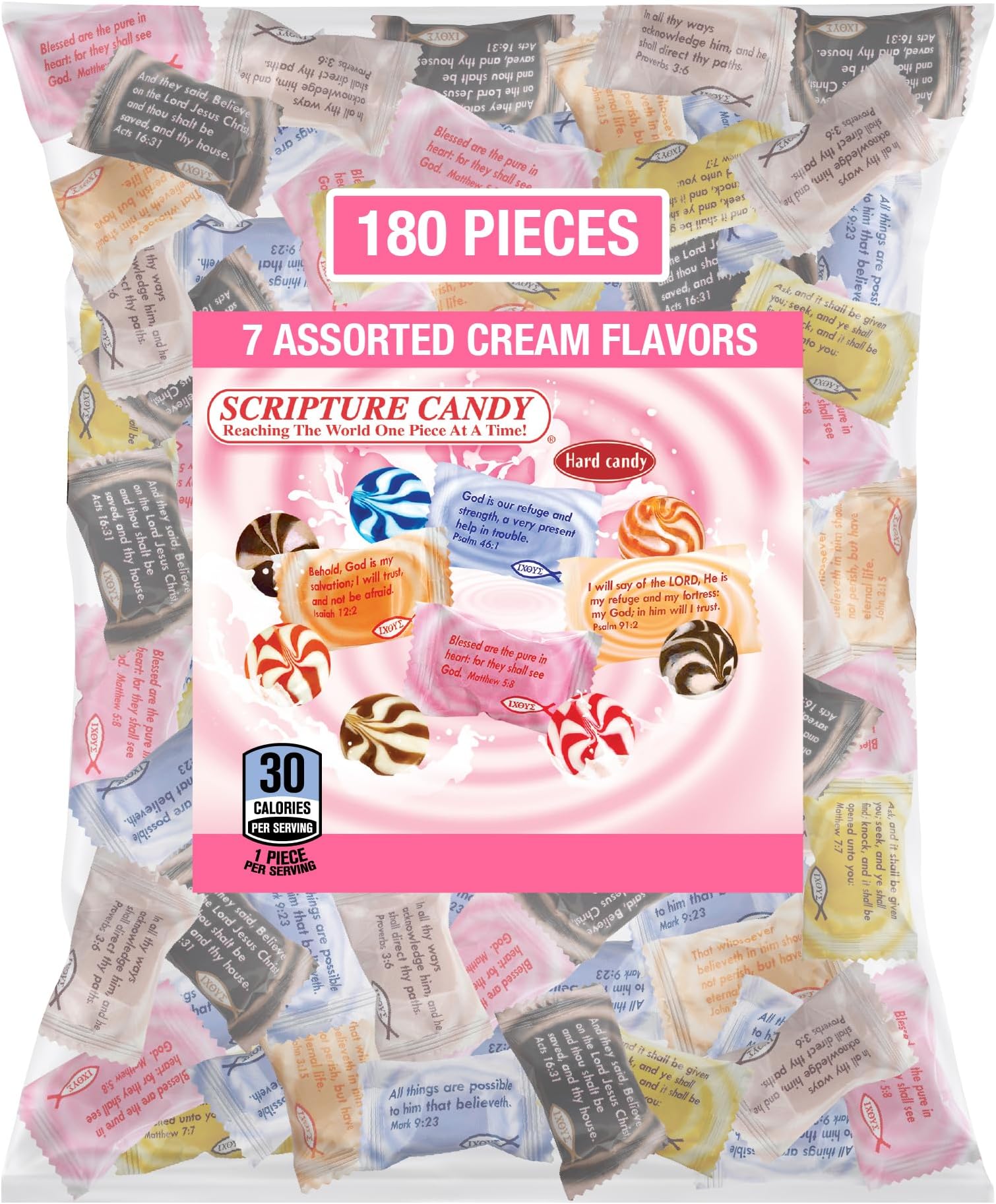 Scripture Candy Assorted Cream Flavored Hard Candy – 180 Individually Wrapped Christian Candies with Bible Verses – Faith-Based Sweets for Church Events, Religious Gifts, Office Candy Bowls & Everyday Sharing