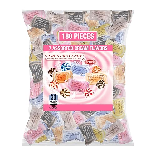 Scripture Candy Caramelos duros surtidos con sabor a crema, 180 caramelos cristianos envueltos individualmente con versículos de la Biblia, dulces