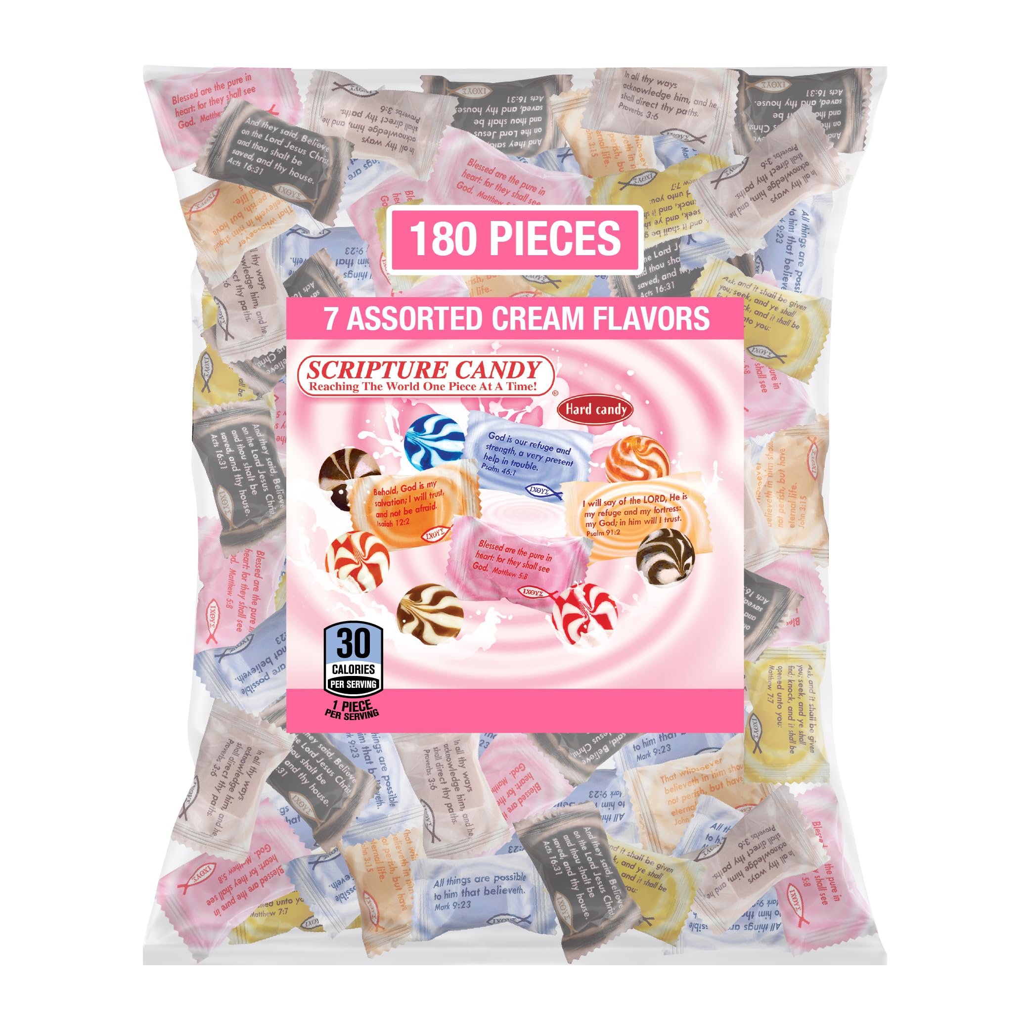 Scripture Candy Assorted Cream Flavored Hard Candy – 180 Individually Wrapped Christian Candies with Bible Verses – Faith-Based Sweets for Church Events, Religious Gifts, Office Candy Bowls & Everyday Sharing