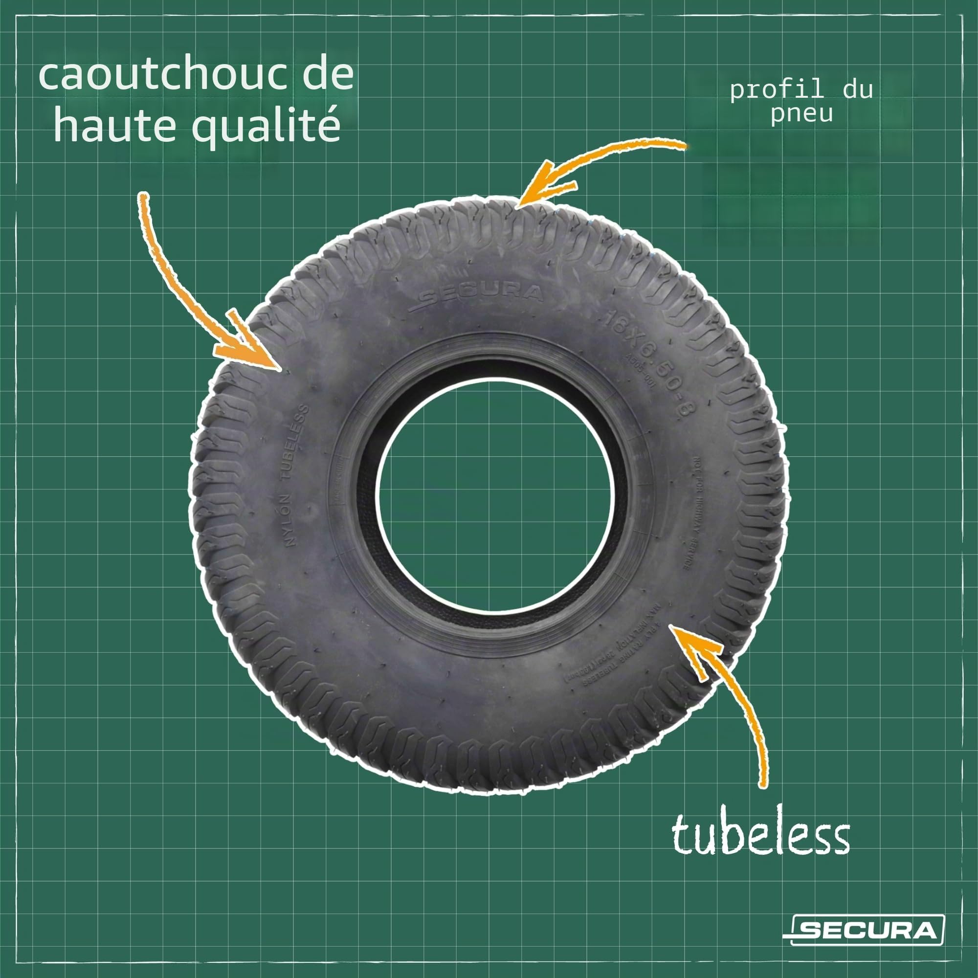 SECURA 2x Pneu + 2x Chambre à air 18x6.50-8 pour Tracteur de Pelouse Valve Droite TR13