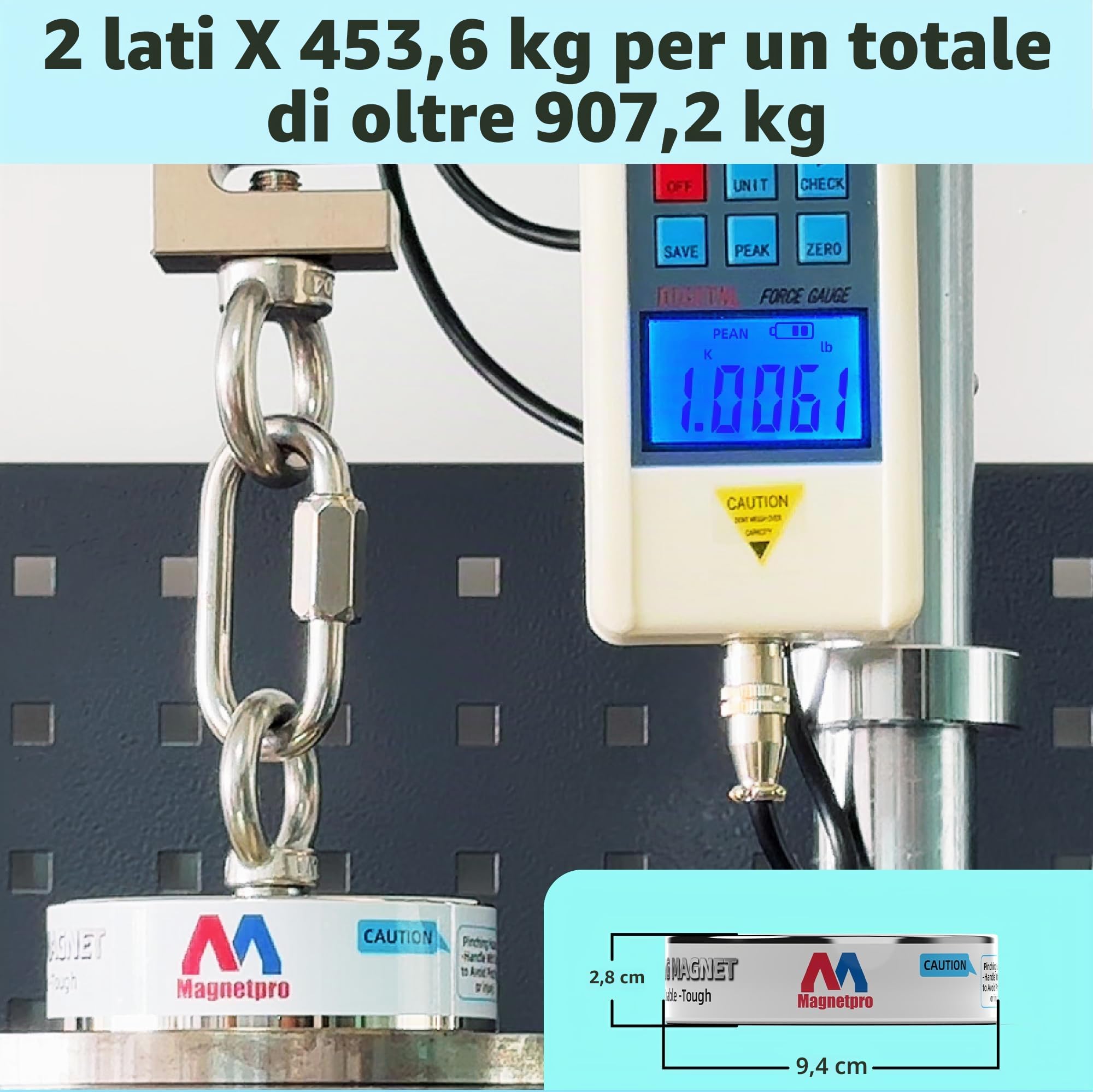 Magnetpro Set completo di magneti di recupero da 900 kg, magnete da pesca double face, contiene un forte magnete al neodimio, corda resistente da 20 metri, moschettone, guanti, gancio e una borsa per