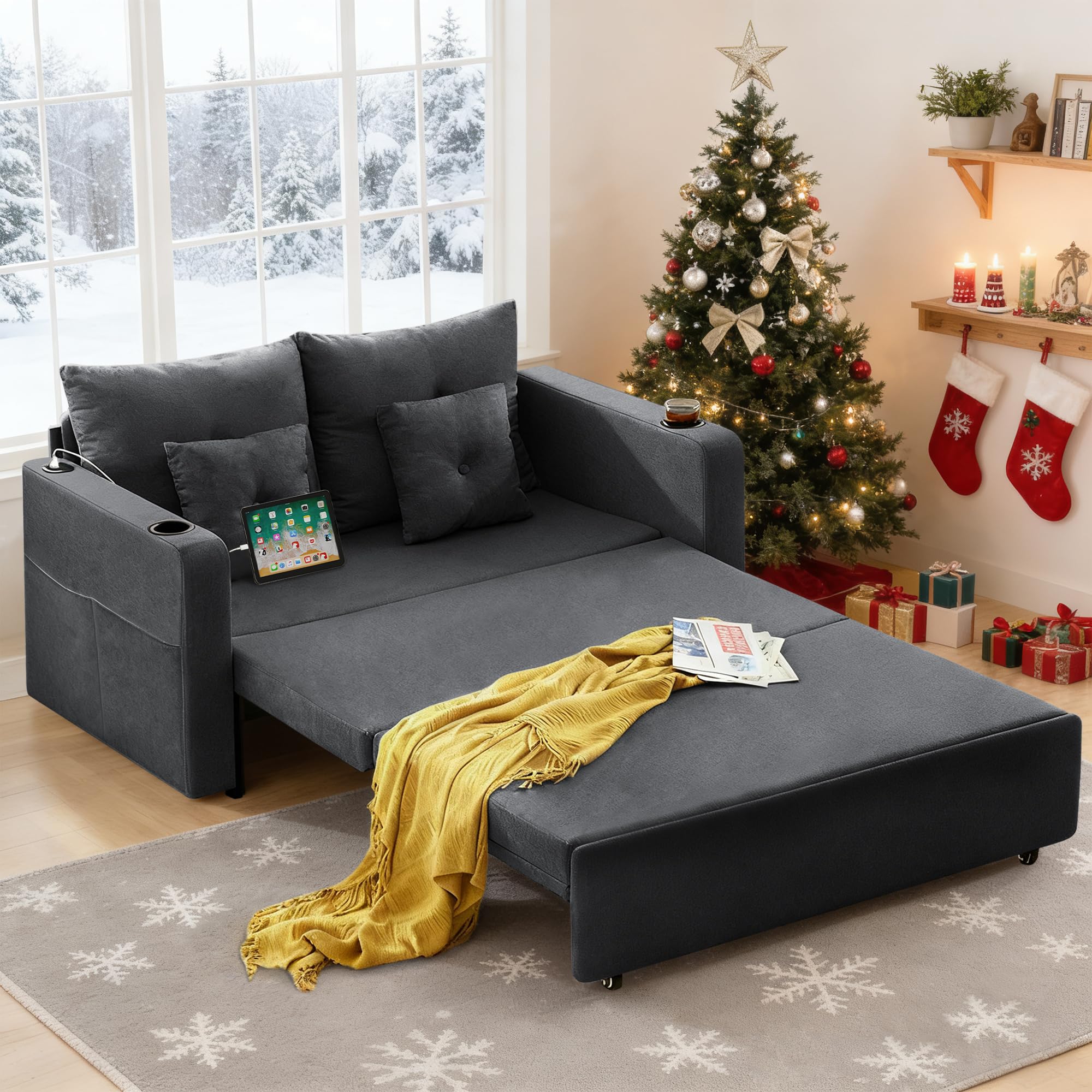 Krcix 3 in 1 Sofa Bed, 56 Inch Convertible Pull Out Couch