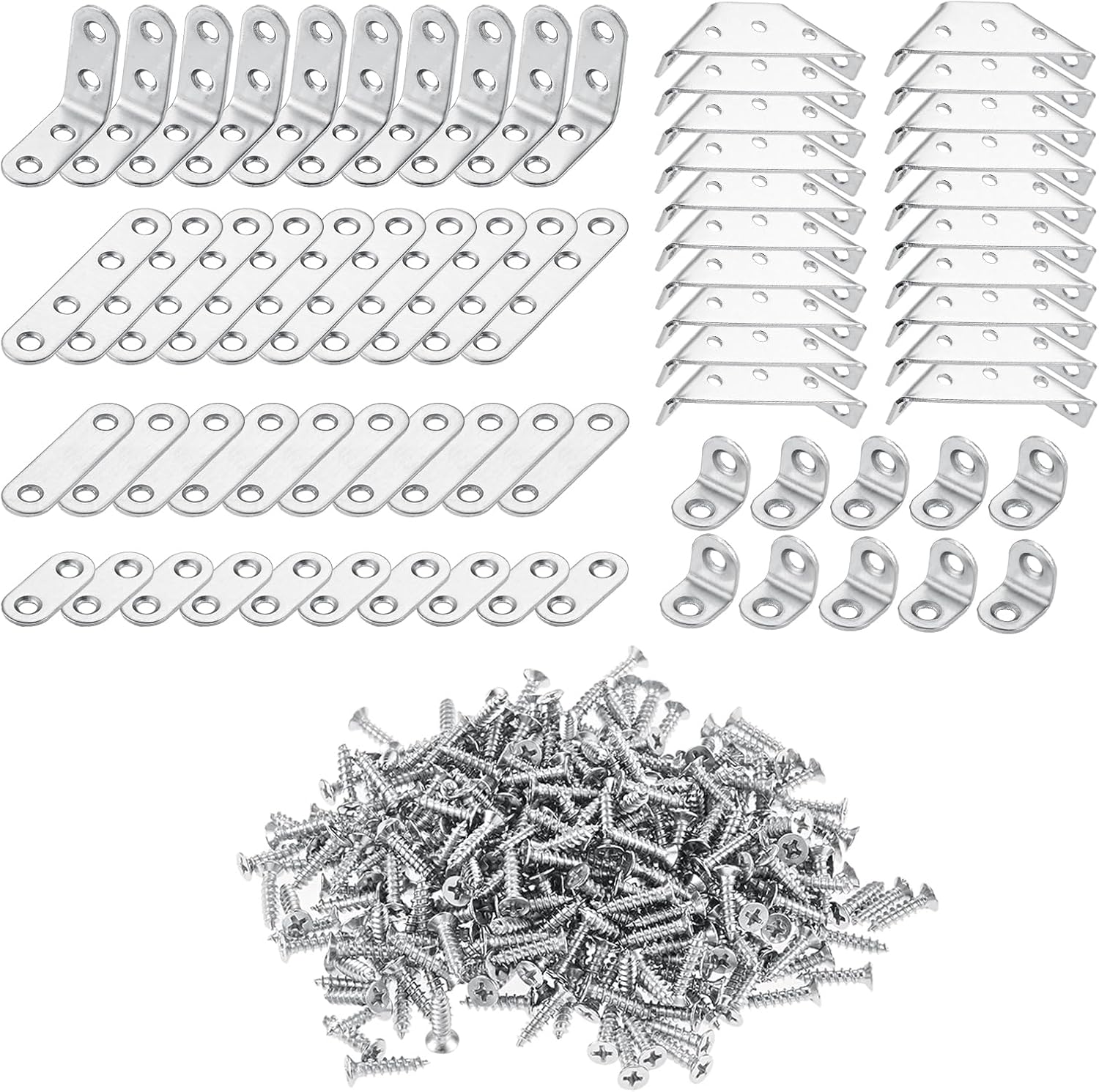 350Pcs Universal Furniture Corner Connectors with Screws, L Bracket Firmware, Metal Plate, Heavy Duty Triangular Support Brackets for Wood Furniture, Cabinets, Tables, Chairs, Bed