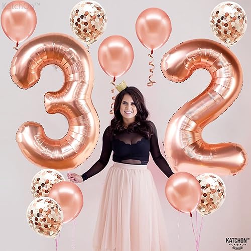 Vista 2 de KatchOn, Rose Gold 32 Balloon Numbers - Huge 40 Inch, Pack of 12 Confetti Balloons 32 Birthday Decorations for Women 32 Birthday Balloons