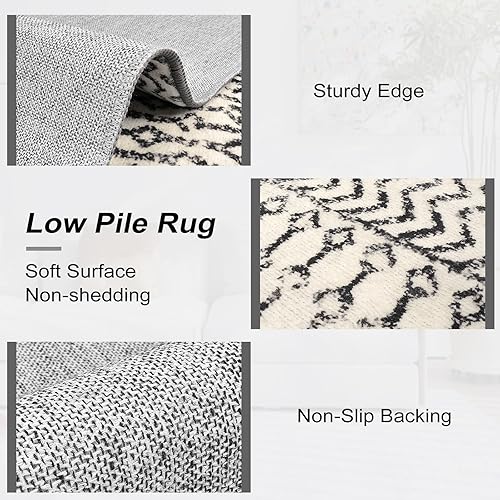 Miniatura 3 de Nailttos Alfombra marroquí grande de 5 x 7 pies, lavable, antideslizante, color negro, envejecida, tribal, alfombra de sala de estar, alfombra de