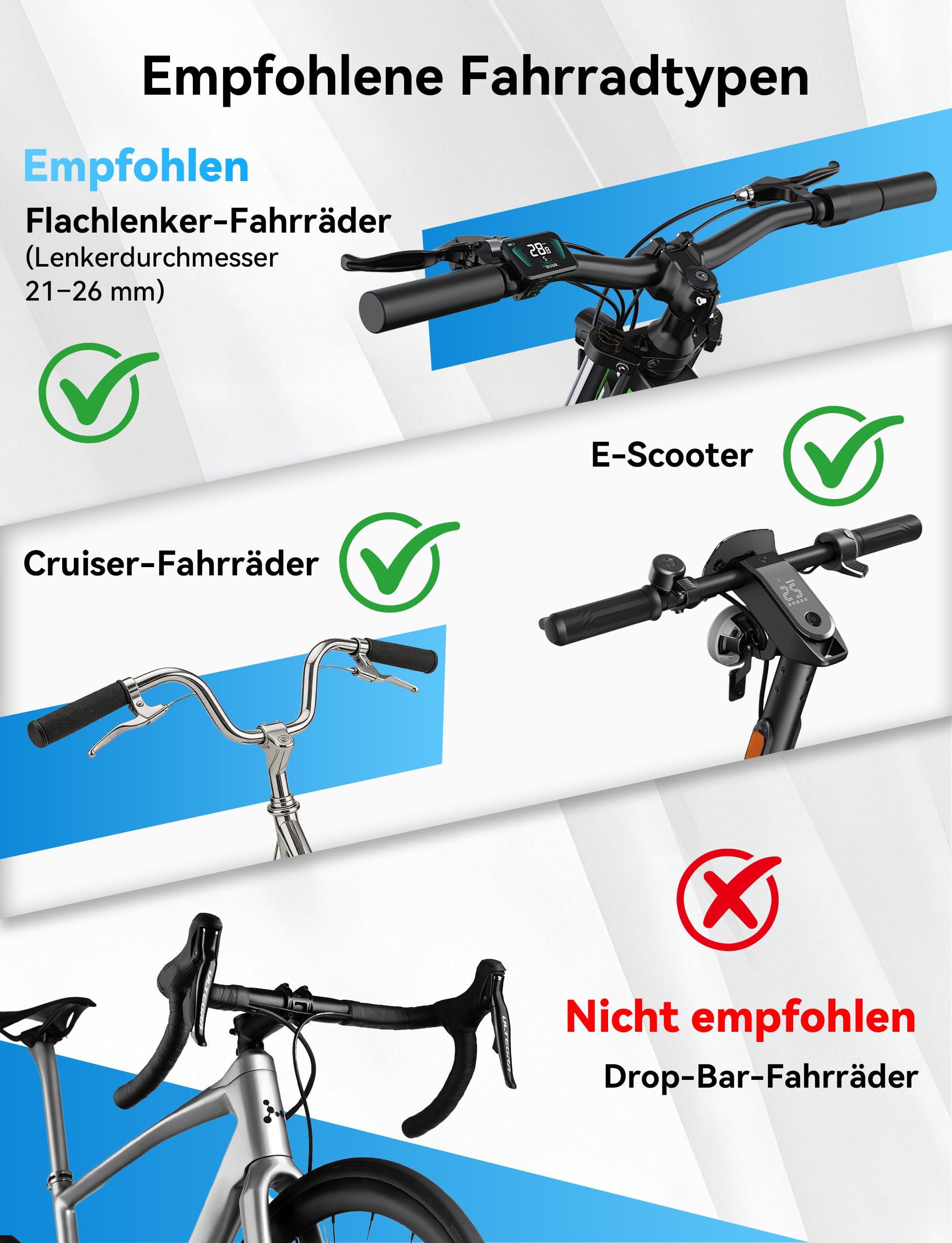 Fahrradspiegel für E-Bike Links, 360° Klappbar & Drehbar Fahrrad Rückspiegel mit Große Spiegelfläche, Fahrrad Spiegel Links für Ebikes, Spiegel für Fahrrad Schlagfestes Echtglas, Fahrradzubehör E-bike