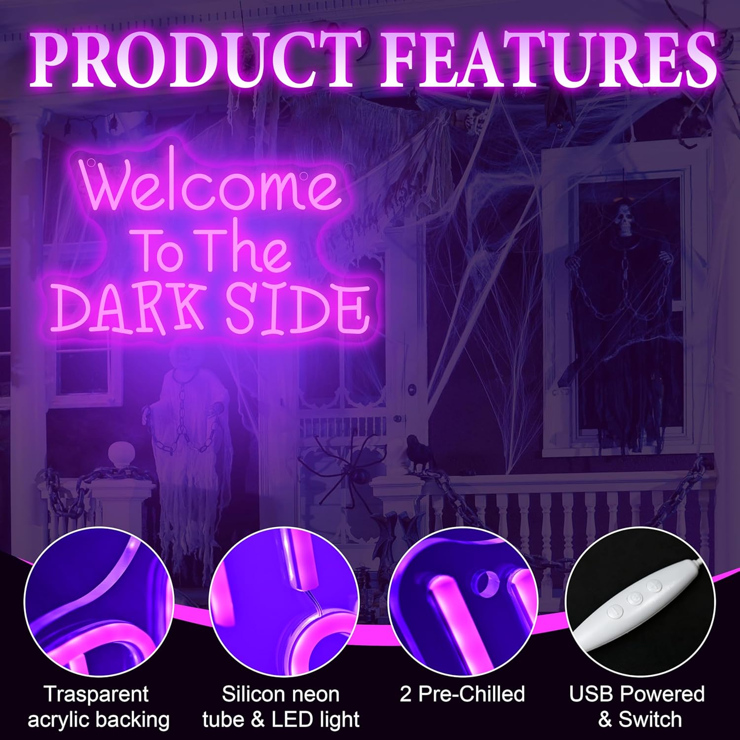 Welcome To The Dark Side Decor,Dimmable Led Sign,Movie Theme Neon Signs For Wall Decoration Game Room Man Cave Welcome Outdoor Decor,Usb Powered Led Neon Light
