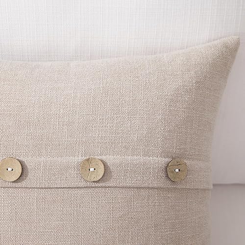 Miniatura 4 de Meekio Juego de 2 fundas de almohada color camello jaspeado de 18 x 18 pulgadas, fundas de almohada rurales con botones de coco para sofá, sala de