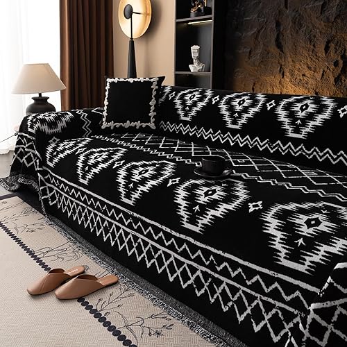 Miniatura 2 de VClife funda de sofá boho de felpilla para sofá seccional, funda antideslizante para sofá de 3 plazas, protector para mascotas con borlas, funda