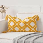 PANOD Super Soft Farmhouse Decorative Plush Throw Pillow Covers 12 x 20 Grey,Solid Diamond Pattern Tufted with Tassels Modern Accent Boho Lumbar Cushion Cover Pillow Case for Couch Sofa