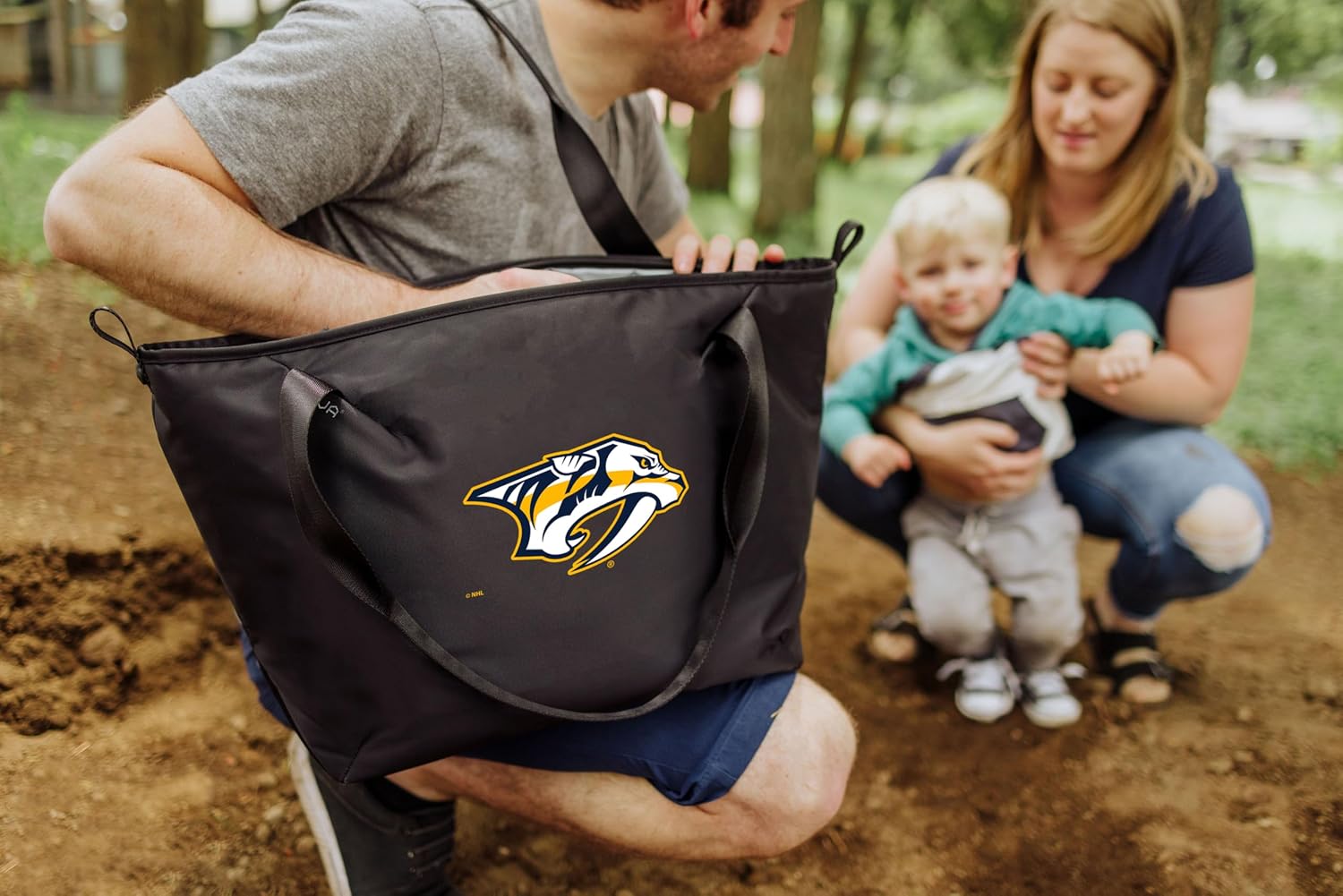 PICNIC TIME NHL Tarana Cooler Tote Bag made with Recycled Materials, Soft Cooler Tote Bag, Upcycled Picnic Cooler, (Carbon Black)
