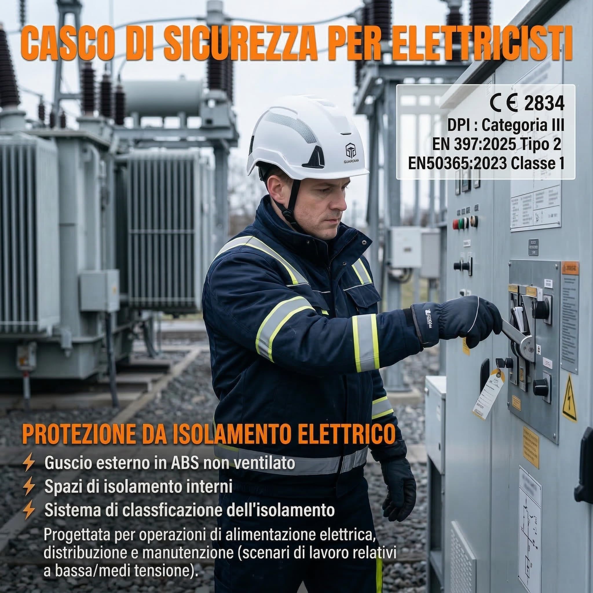 Casco di sicurezza da lavoro W6000C, EN 397 tipo 2 & EN 50365 classe 1, casco da costruzione isolato 1000 V/20 kV, casco di sicurezza con guscio interno in EPS per cantieri, industria e lavoro in