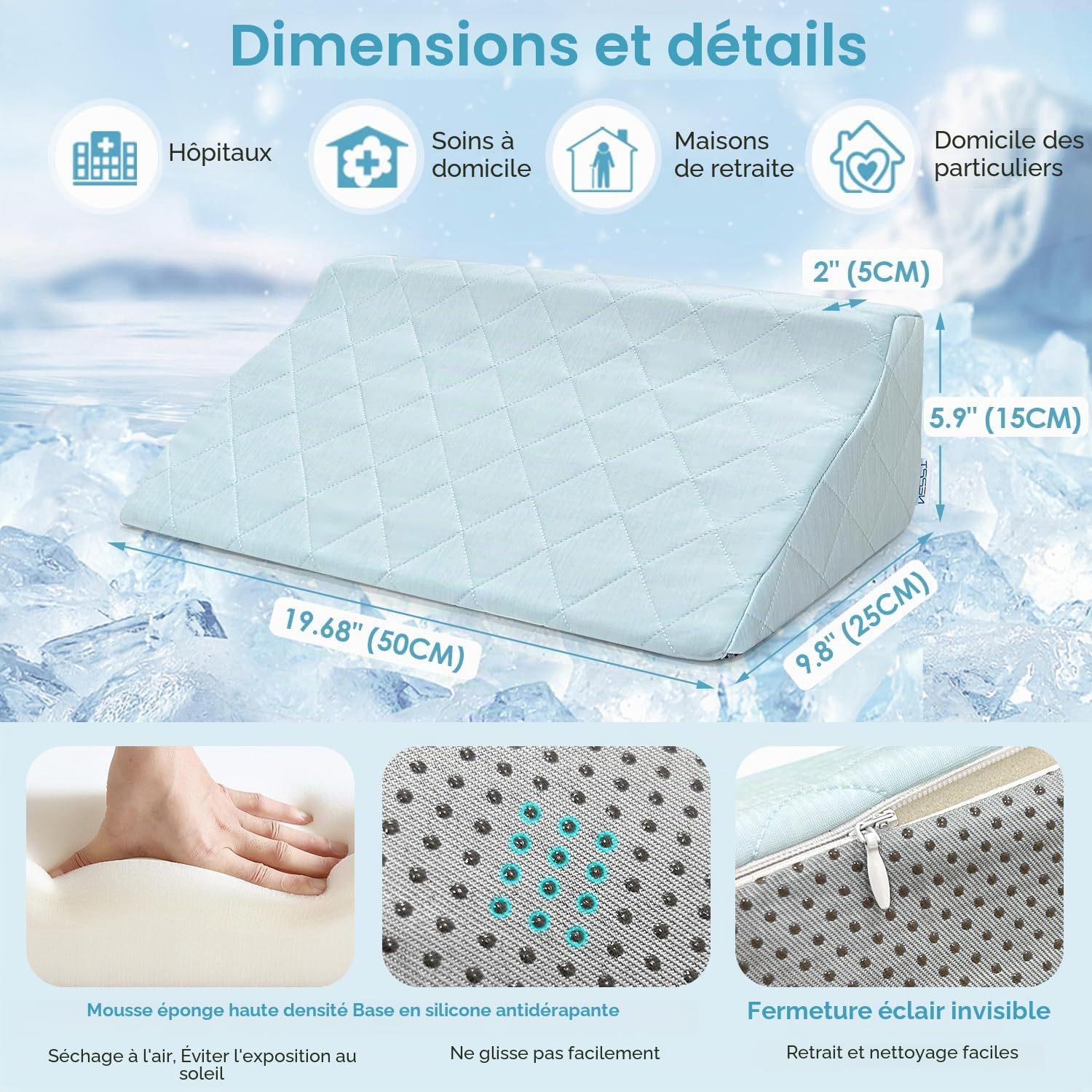 NEPPT Coussin en coin pour personnes âgées pour dormir sur le côté, oreiller incliné de soulagement de la pression pour escarres post-opératoires, oreillers en coin pour le repositionnement des