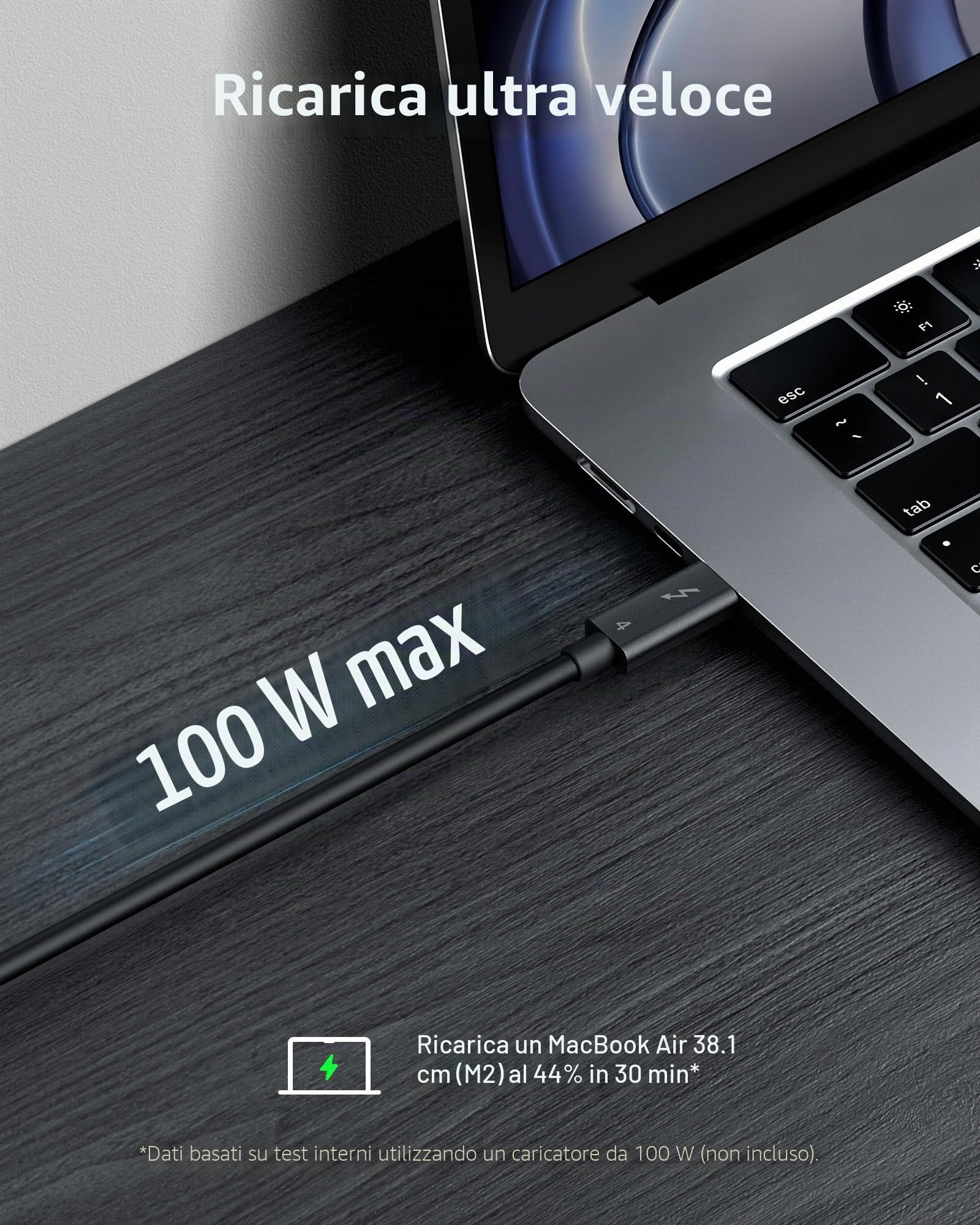 Anker Cavo certificato Thunderbolt 4, cavo da USB-C a USB-C 2 m con ricarica da 100 W, supporta schermo 8K e trasferimento dati a 40 Gbps, per iPhone 15, MacBook, iPad, Samsung Galaxy S23 e altri
