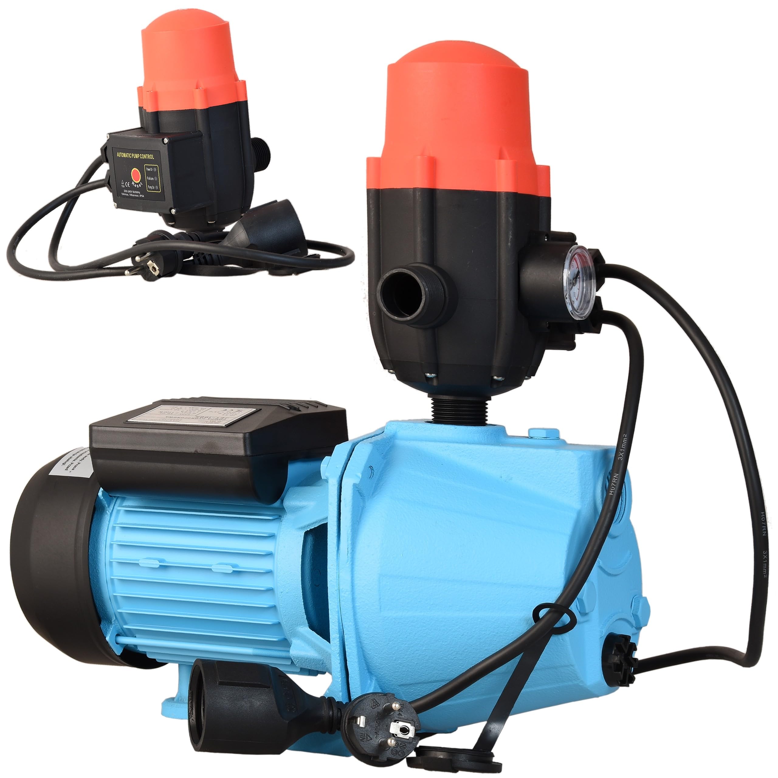 Pompe d’arrosage SET 100S (1100 W, 3600 l/h, pression 5 bar) - Pressostat CSK 21 Automatique Inclus - Commande de Pompe - Marche/Arrêt automatiques - pour Jardin Eau Potable - Irrigation, Alimentation