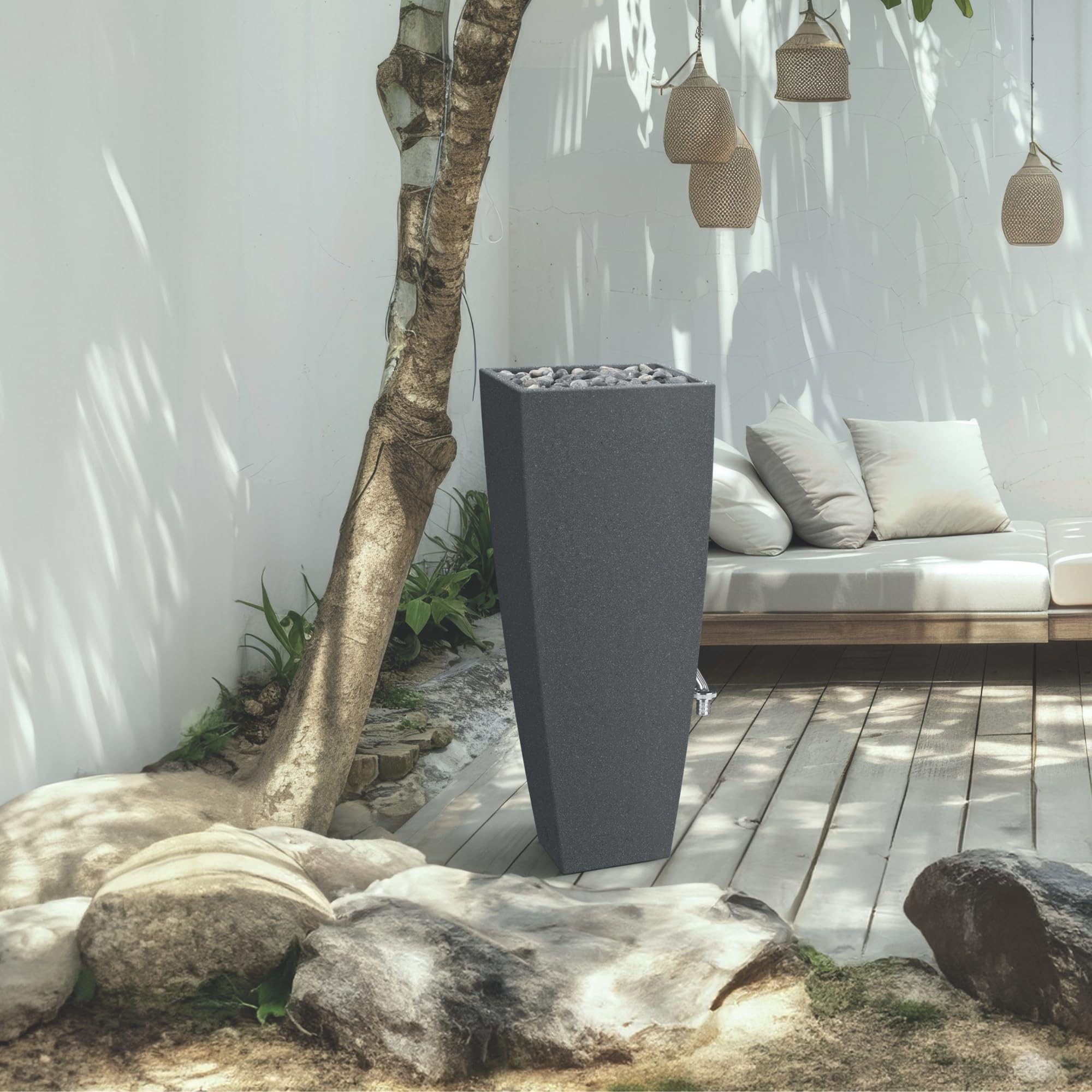 YourCasa PureFlow - Barril de Agua con Rosca de Metal y Cesta de Filtro, 100 L, de Plástico, Resistente a las Heladas, Depósito de Lluvia para Jardín