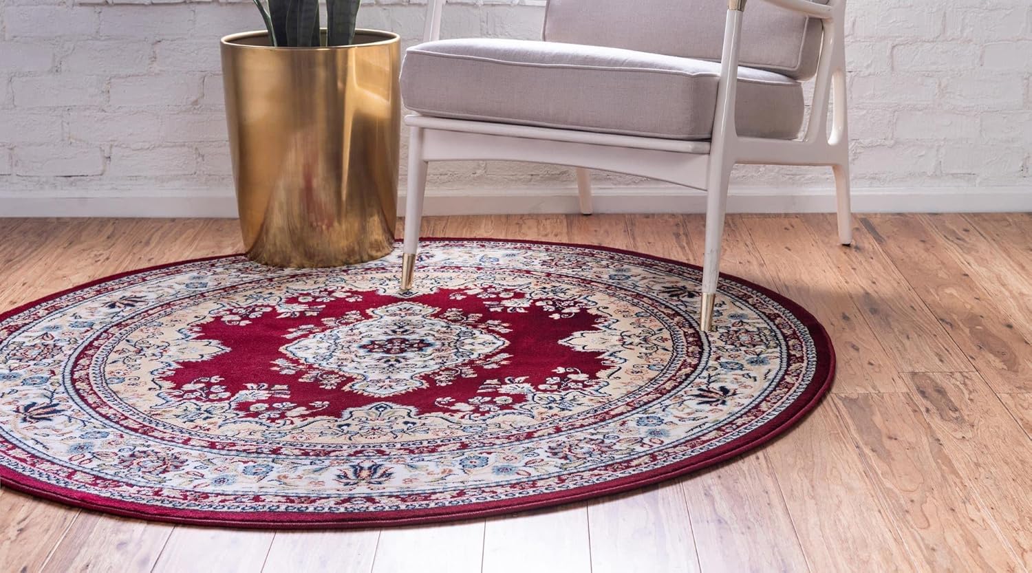 Rugs.com Rabia Collection Rug – 5' Round Burgundy Low Rug Perfect for Kitchens, Dining Rooms