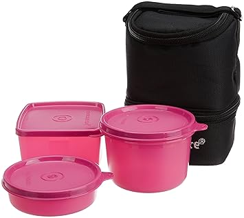 Trio Plastic Lunch Box with Bag, Pink