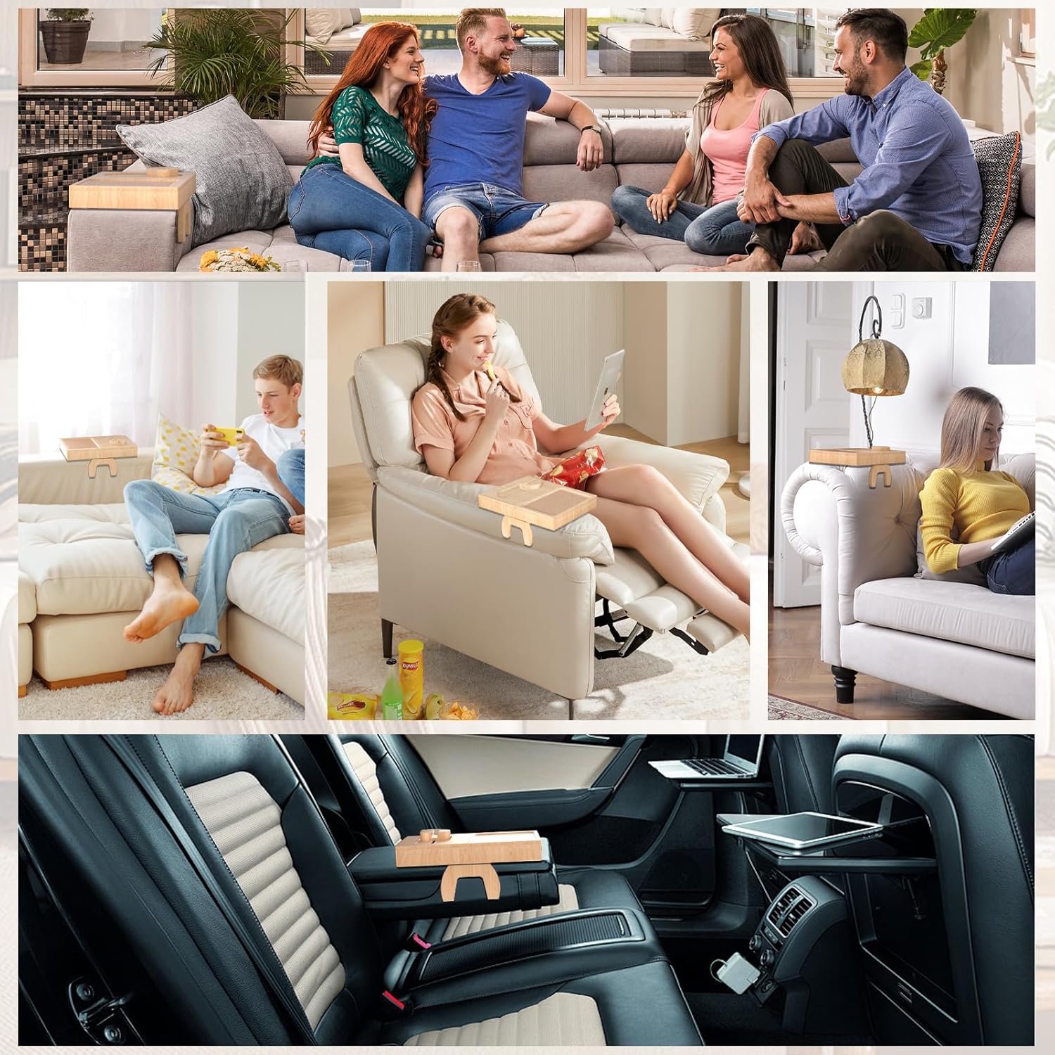 Bamboo Couch Arm Table with Rotating Lids Iceland Ubuy