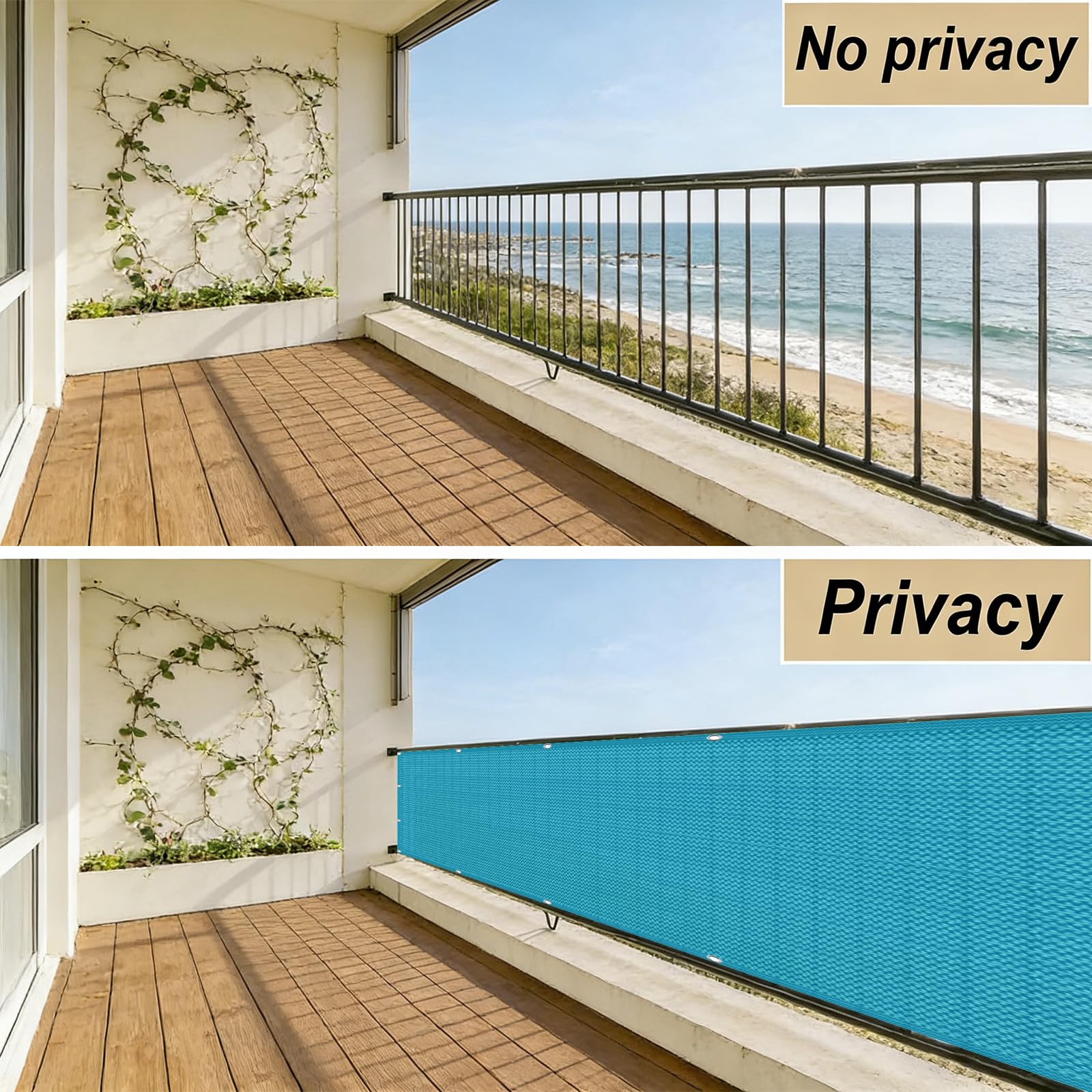 Telo Balcone 60 x 650 cm in HDPE 220G ㎡, Permeabile, Anti-Uv, Frangivento, Protezione Solare, Recinzione Copertura per Balcone con Fascette e Funi para Jardín Exterior, Blu