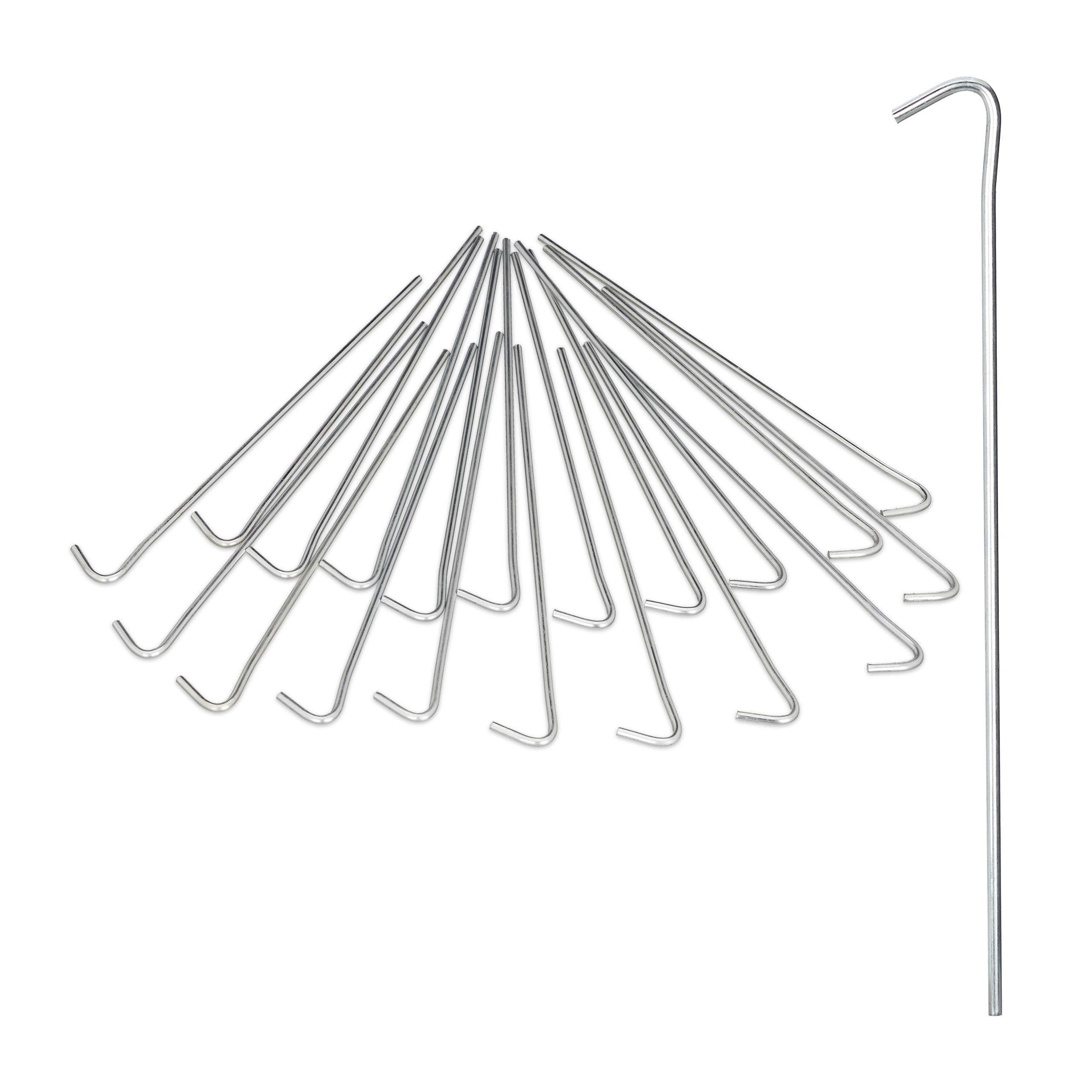 Relaxdays Silver Set Of 20 Steel Tent Pegs, Camping Tent Stakes, Ground Tent Anchoring, Barbs, Ground Anchor 22 Cm,