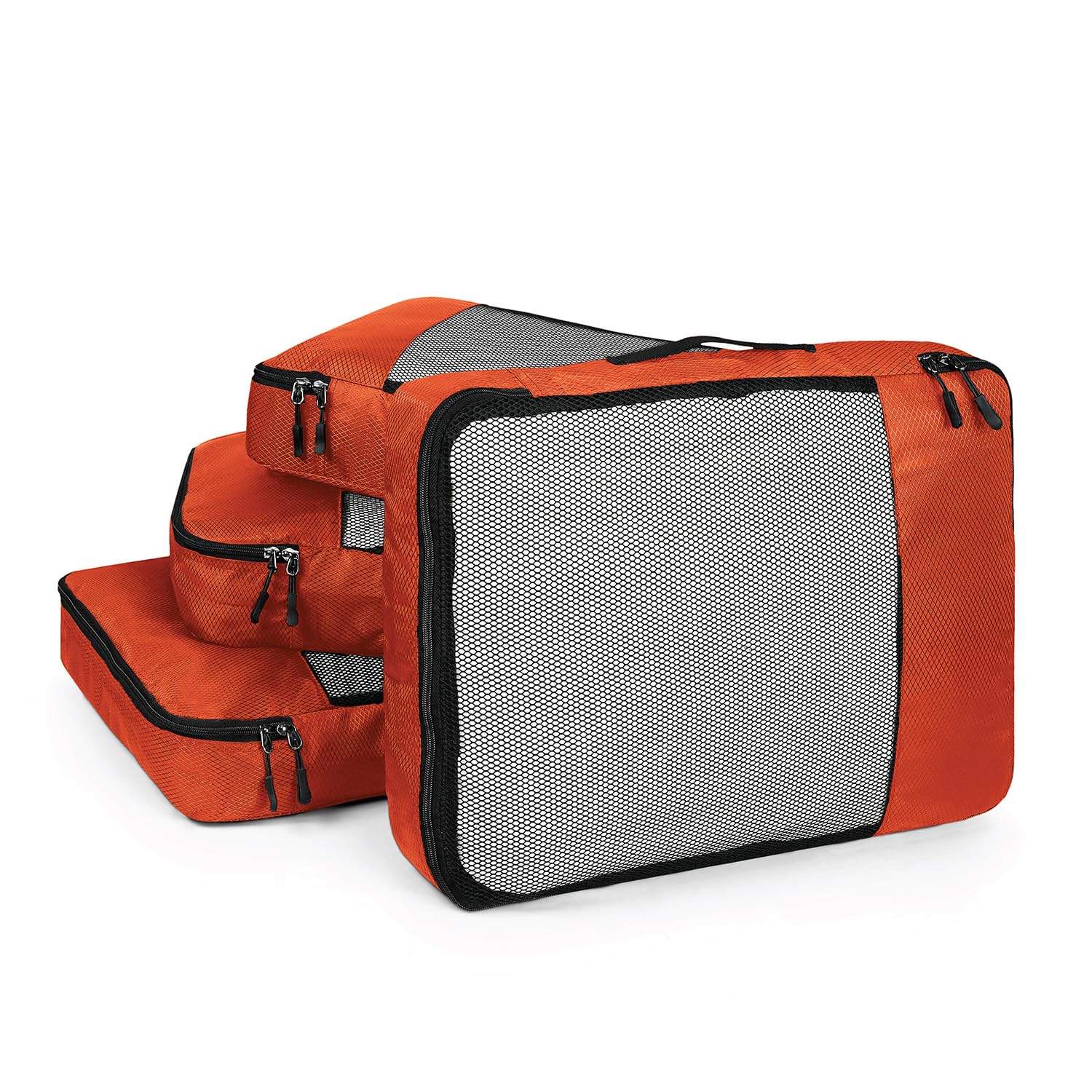 Polyester Packing Cubes Travel Pouch Bag Suitcase Luggage Organiser Set of 4 - Large Size - Orange