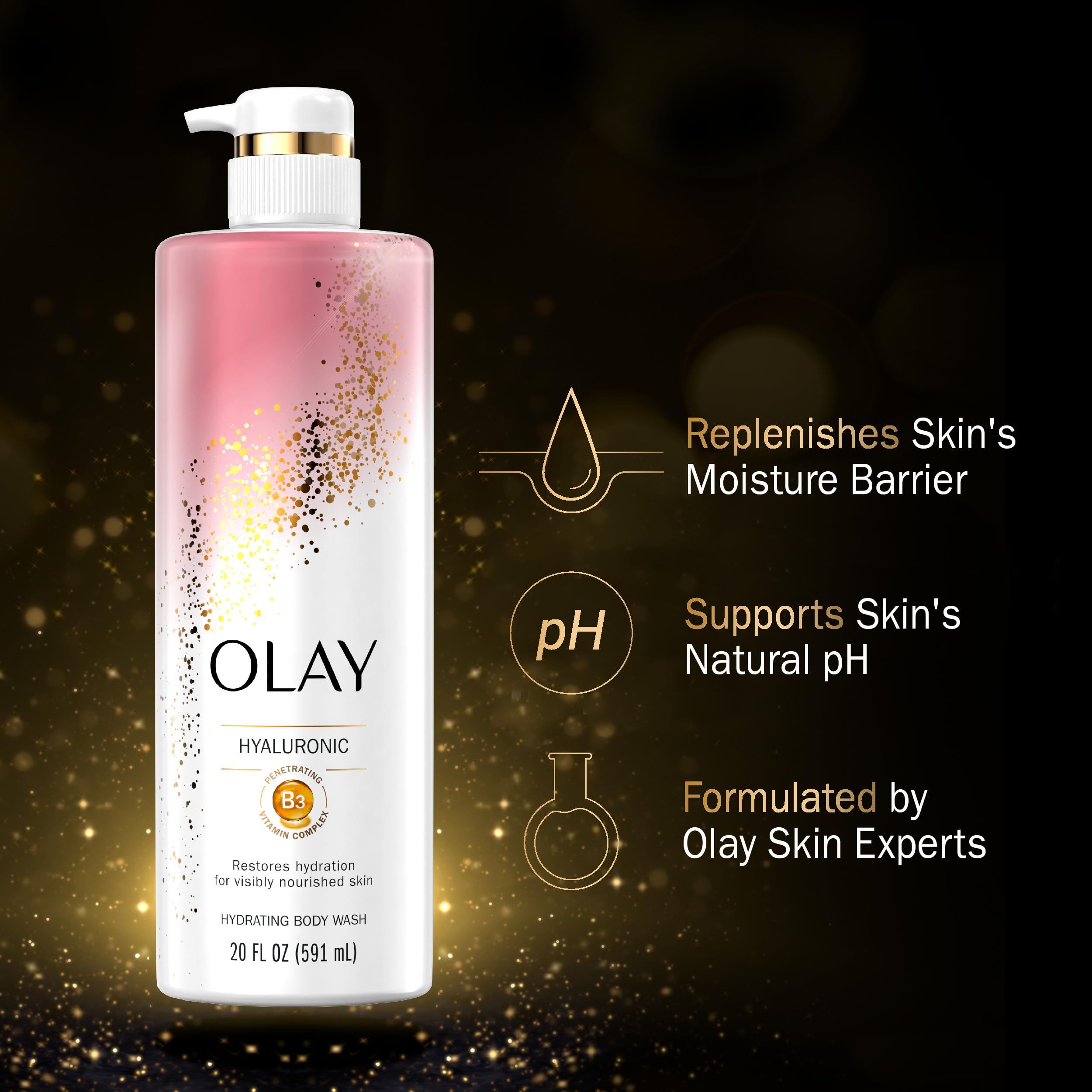 Olay Body Wash for Women Intensely Hydrating, Hyaluronic Acid Serum Complex, Renews Moisture, Free of Parabens & Phthalates - Image 2