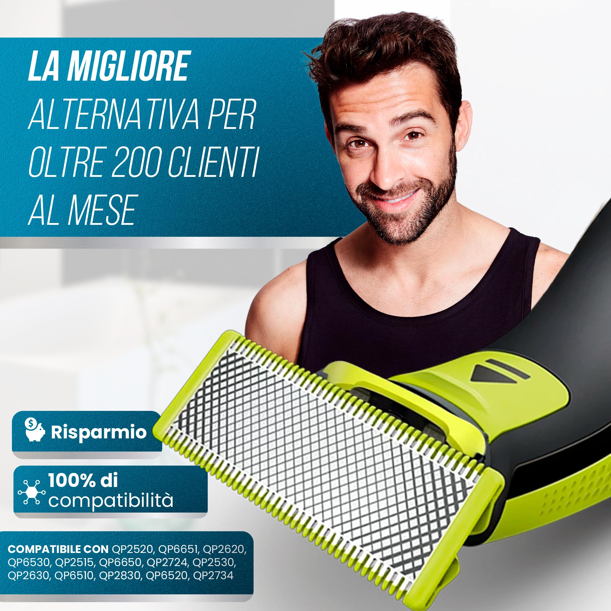 Lamette di ricambio compatibili con One Blade (X5) T-Blade Testine Per Rasoio Elettrico Uomo Taglio Preciso Senza Irritazioni Per Barba Viso Collocompatibili con Oneblade