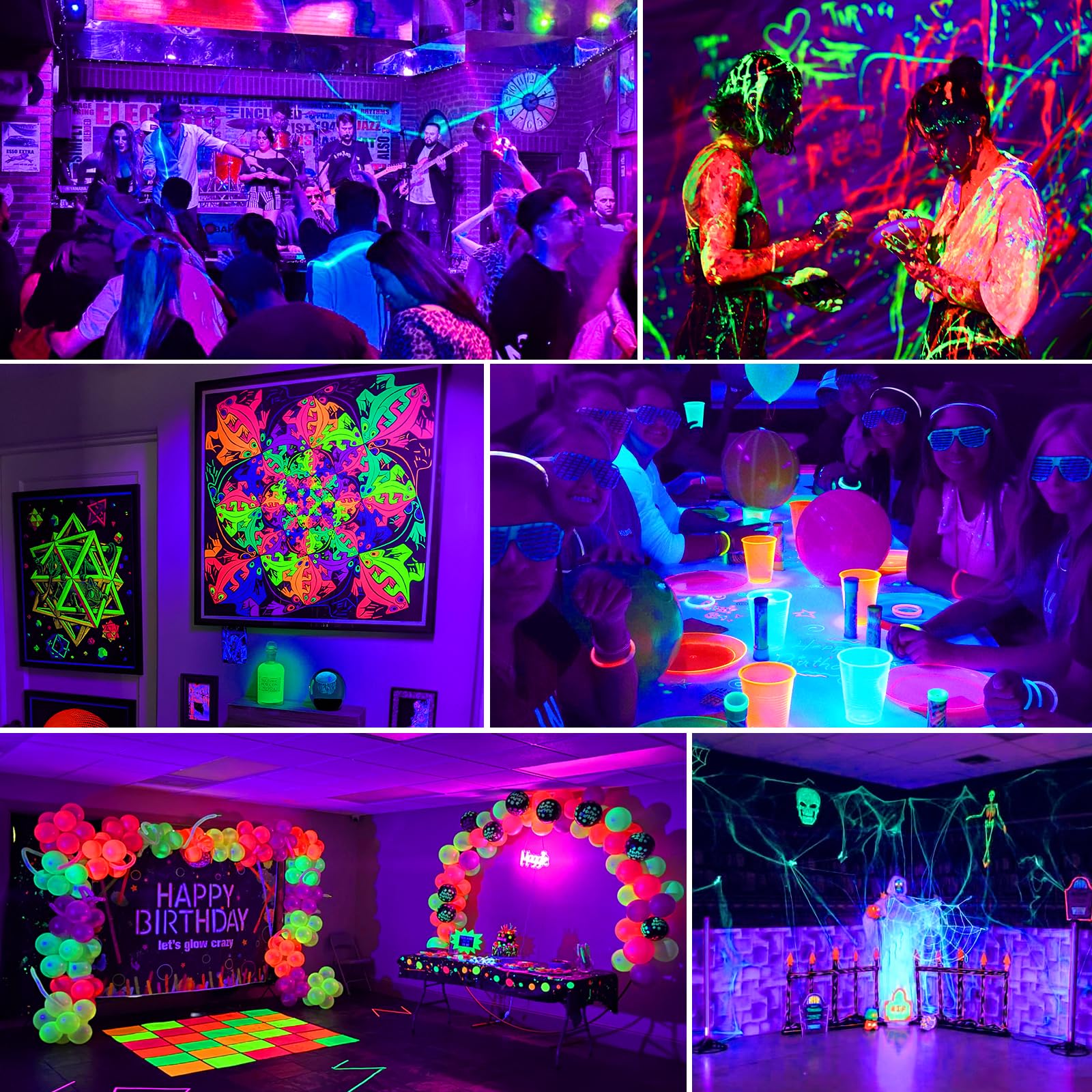 T-SUN 2 Pièces UV Lumière Noire 72W 1000LM Projecteur Lumière Noire Réglable à 360°, Cordon d'alimentation de 1,8 m, Longueur d'onde 400-405NM pour Halloween Noël Soirée Disco