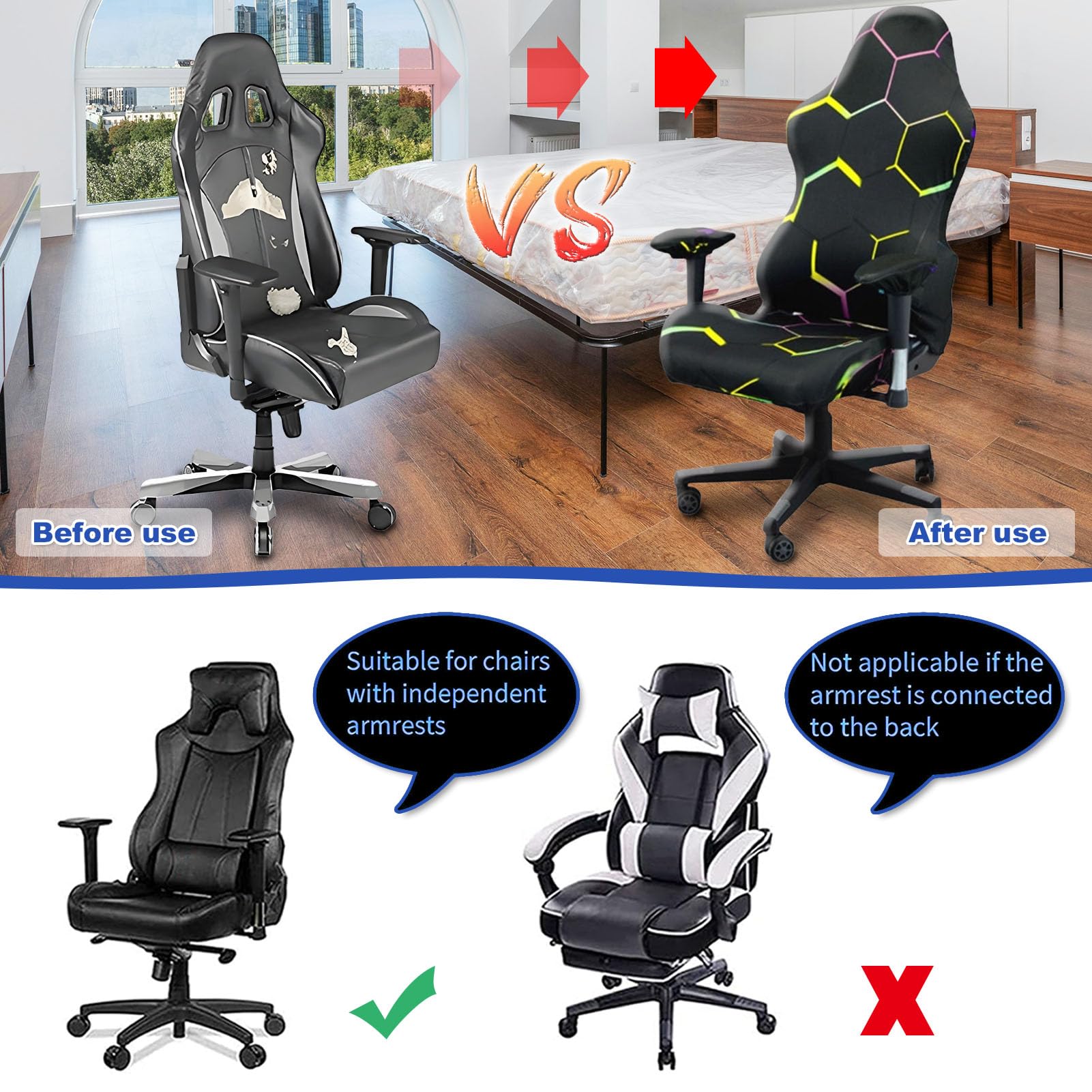 Fundas para sillas de videojuegos, impresión 3D, elástica, reclinable, para computadora, con funda para reposabrazos (sin sillas) (M) 4