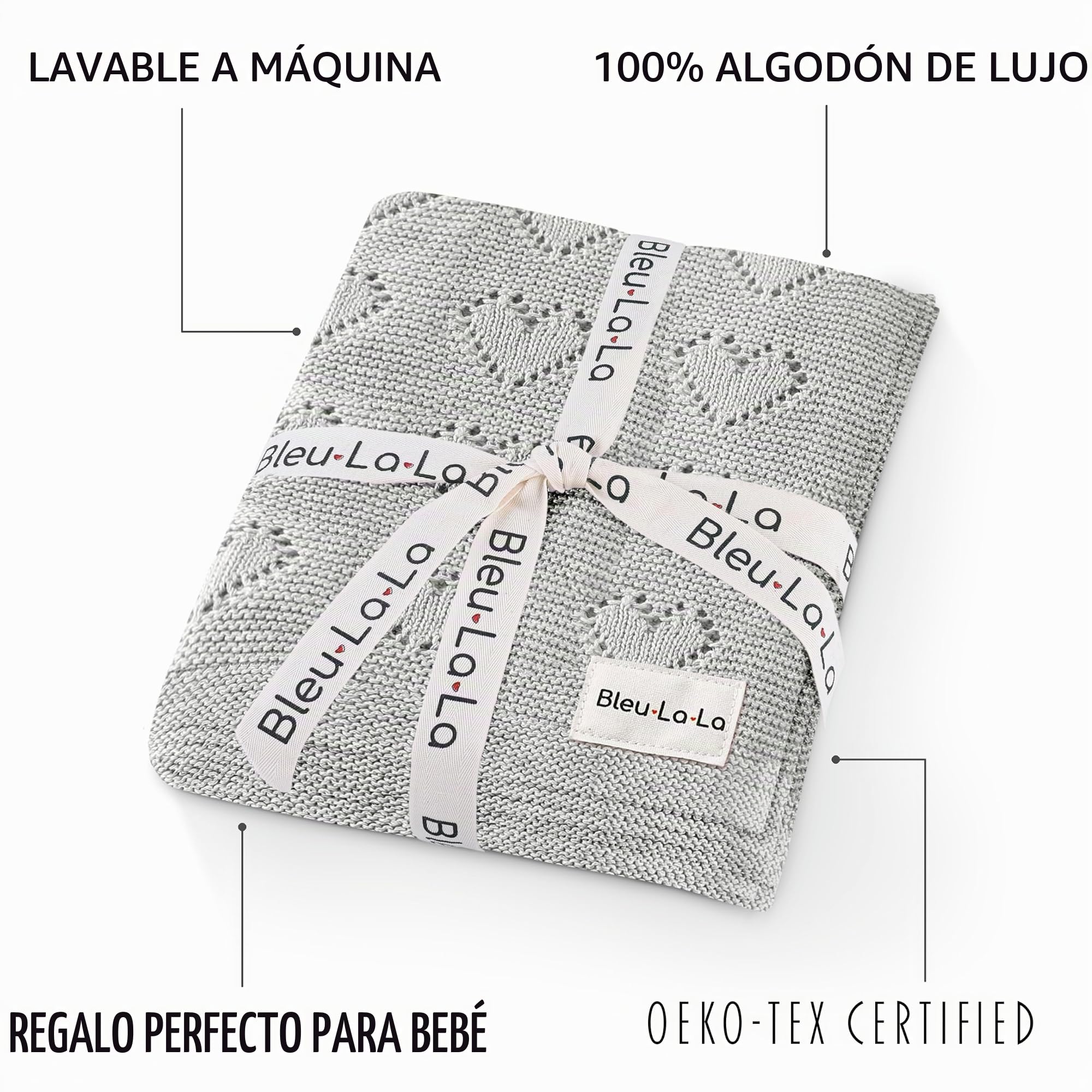 Manta Corazón para Bebés para Niños y Niñas, 100% de Lujo de Algodón Suave para Envolver en la Cuna o Cochecito, Manta de Regalo para Recién Nacidos, Bebés y Niños Pequeños (Gris Paloma)