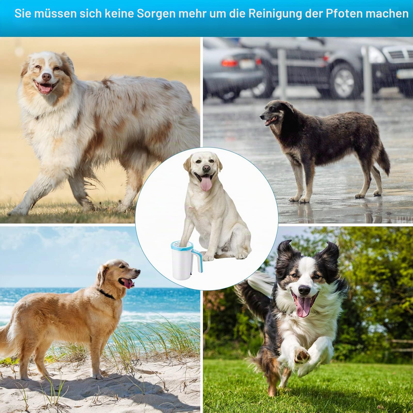MYPIN Automatischer Hundepfotenreiniger, 7.4V Rechargeable Dog Paw Washer Cup, 2 in 1 Tragbarer Haustier Pfotenreiniger, Hundefußreiniger geeignet für große Hunde und Katzen (blau)