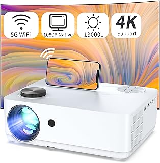 Projector 5G WiFi 1080P Native Projector, 4K Support 500 ANSI 13000L Max 300'' Display YZQ Projector for Gaming Teather and Outdoor, 50% Zoom 120000H Life, Compatible with Phones/Laptops/TV Stick/PS5