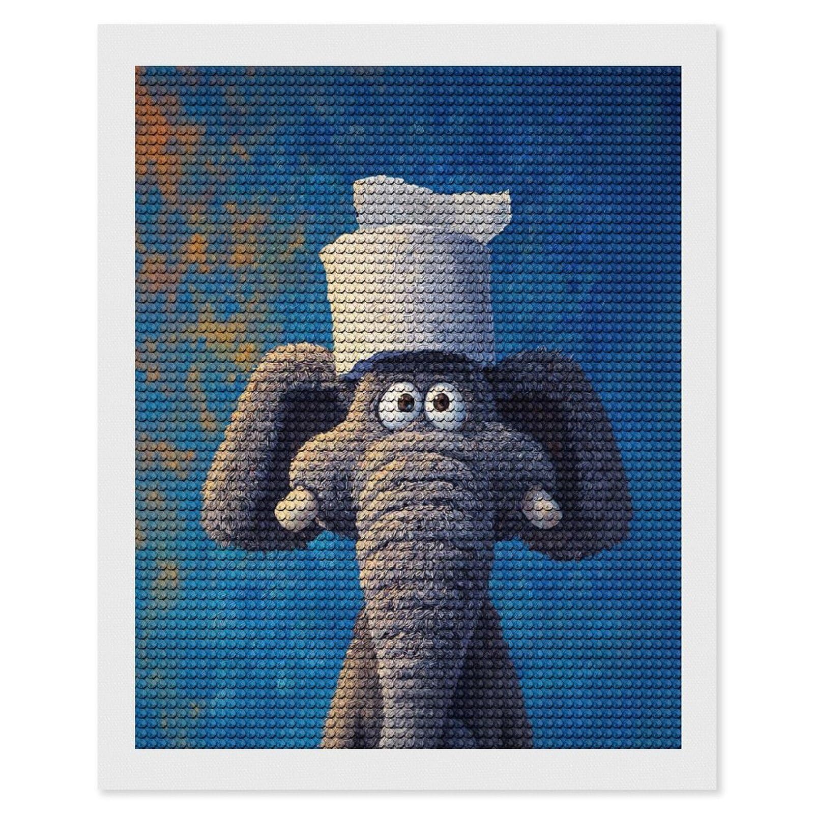 Junmoney Elephant with Hat Painting Diamond Painting Canvas Set 16"x20", Mindful Craft Activity, Nice Detail and Sparkle, Farmhouse Decor, Birthday Gift