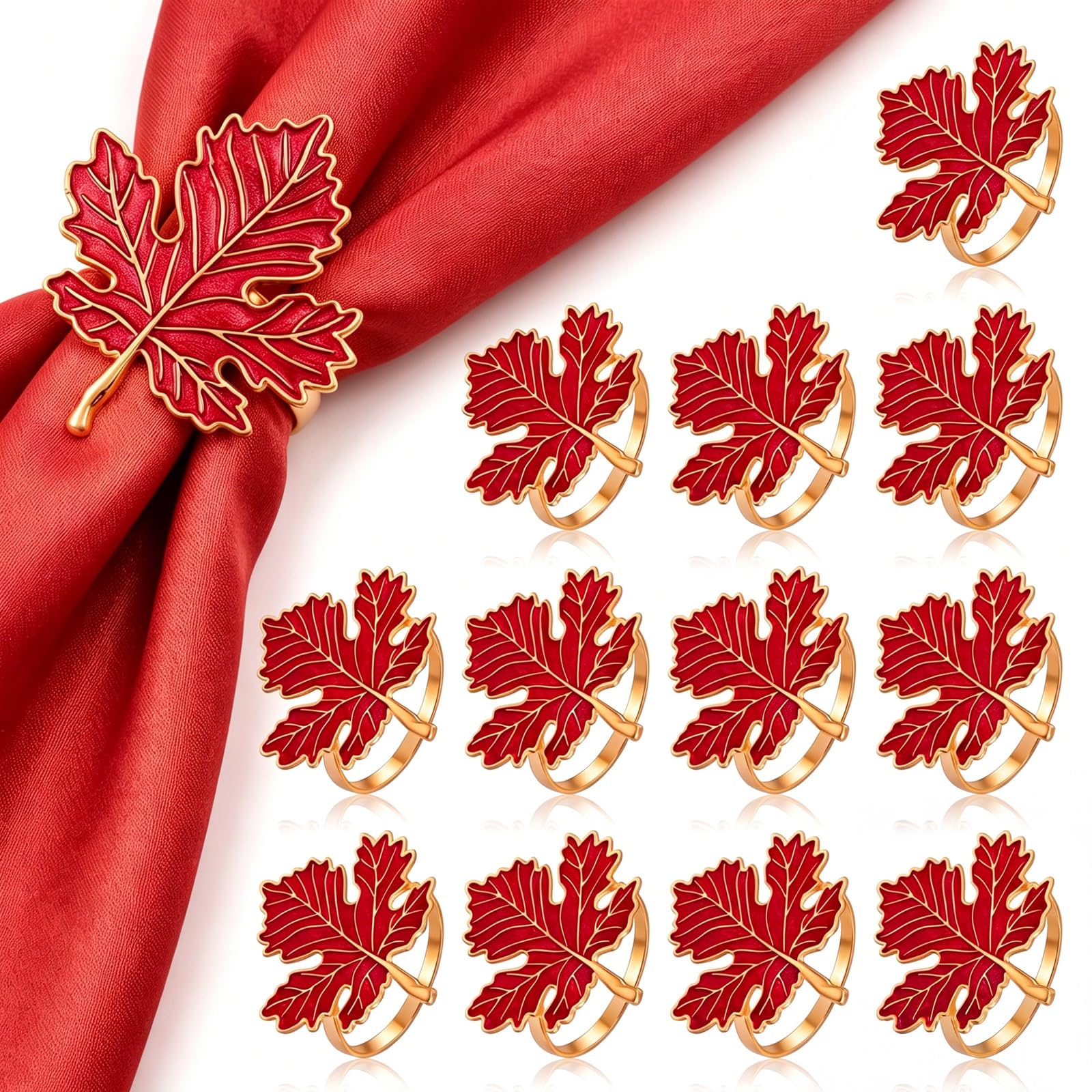 Yungyan 12 Pcs Fall Napkin Rings Maple Leaf Napkin Rings Holder
