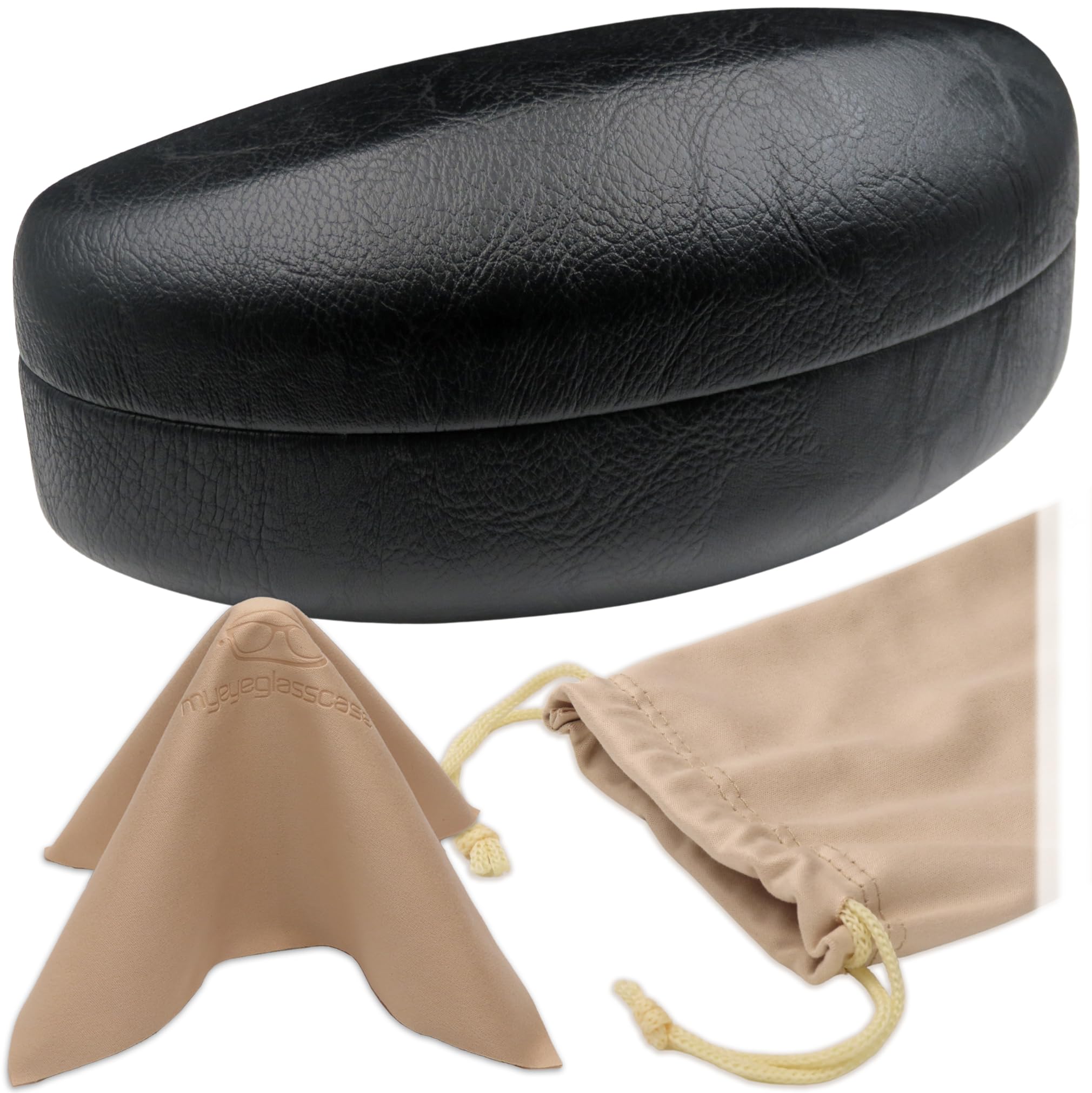 Large Curved Sunglasses Case - Women Hard Shell Glasses Holder - XL Large Eyeglass Case with Pouch &amp;Cloth